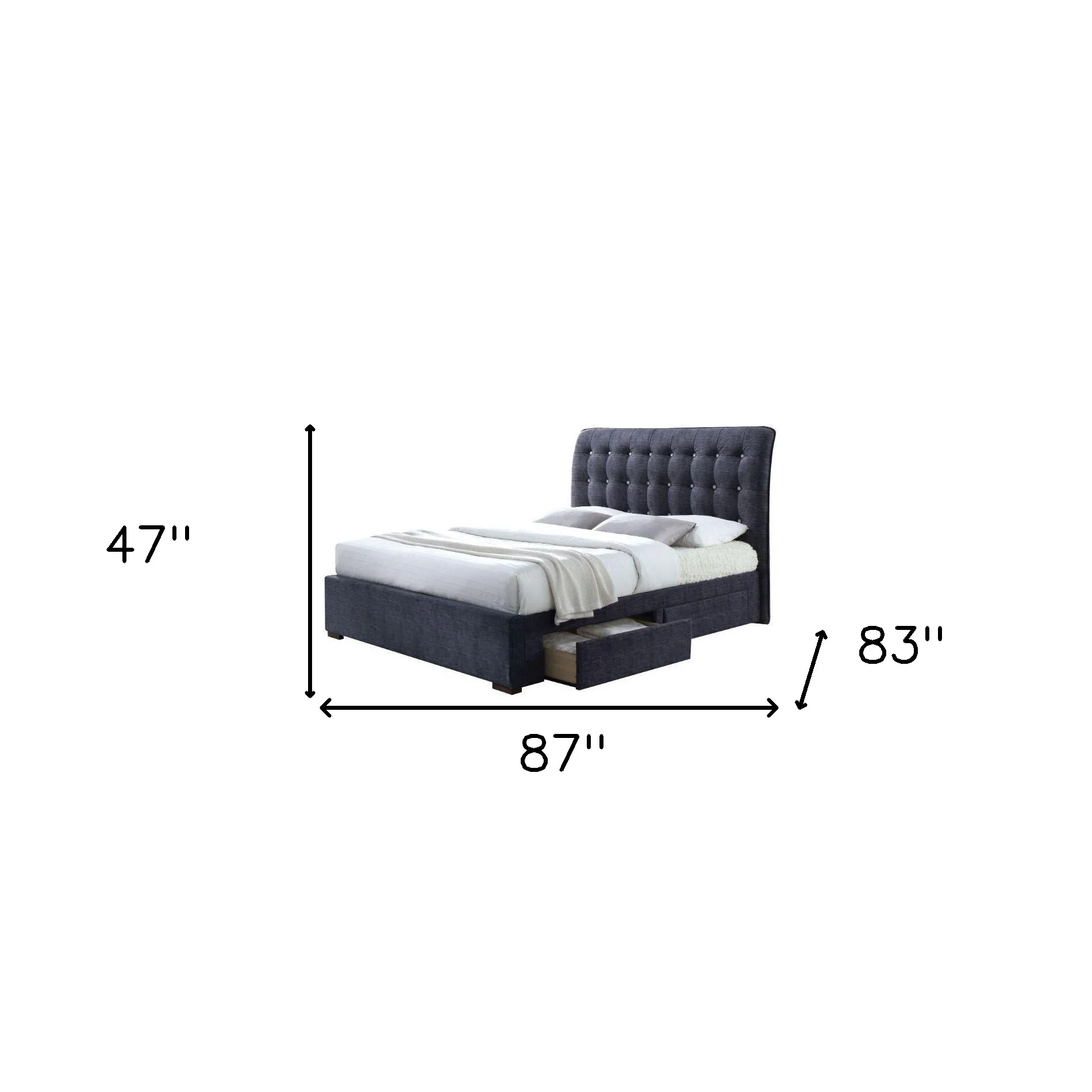 Dark Gray Fabric King Bed With Storage By Homeroots - Image 4