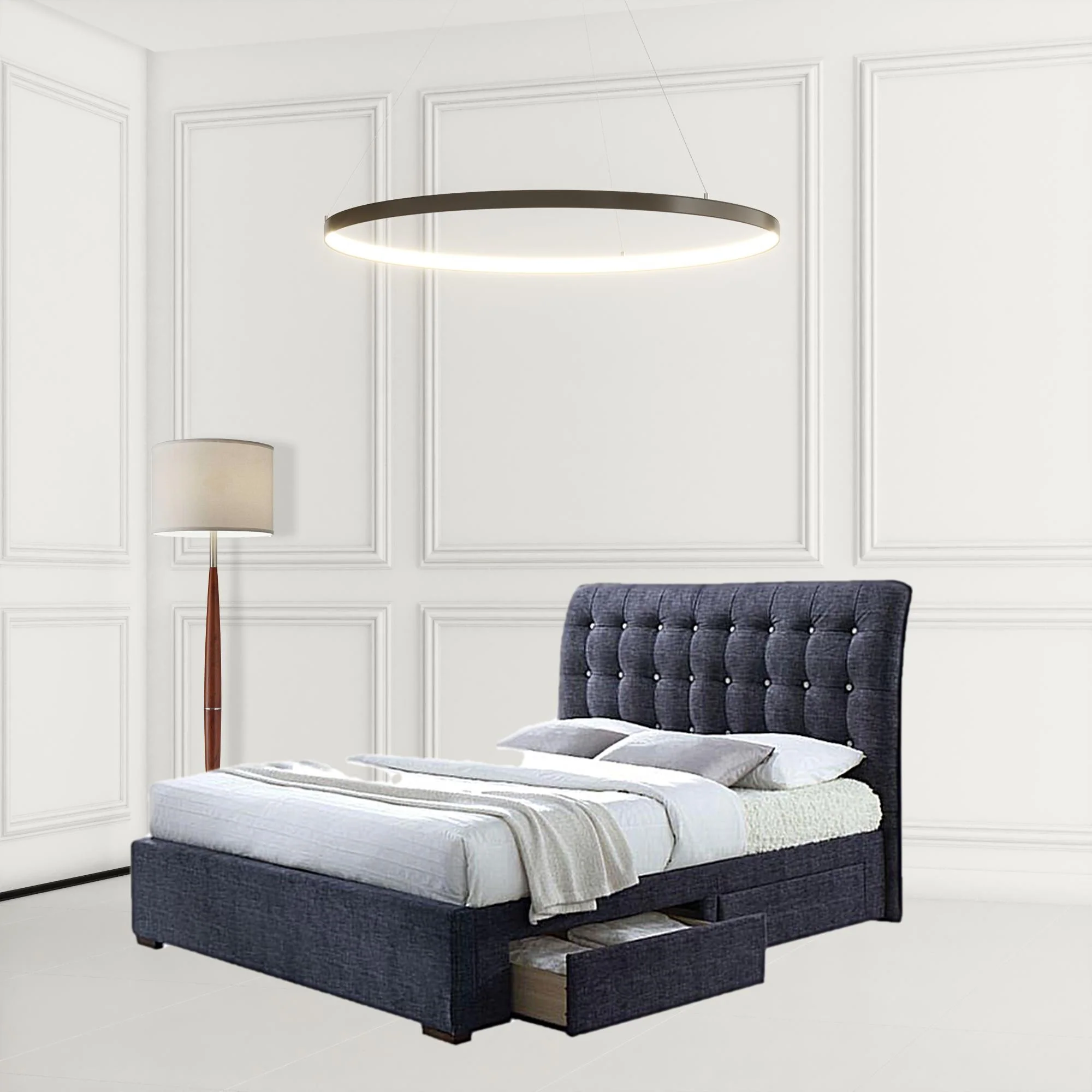 Dark Gray Fabric Queen Bed With Storage By Homeroots - Image 2
