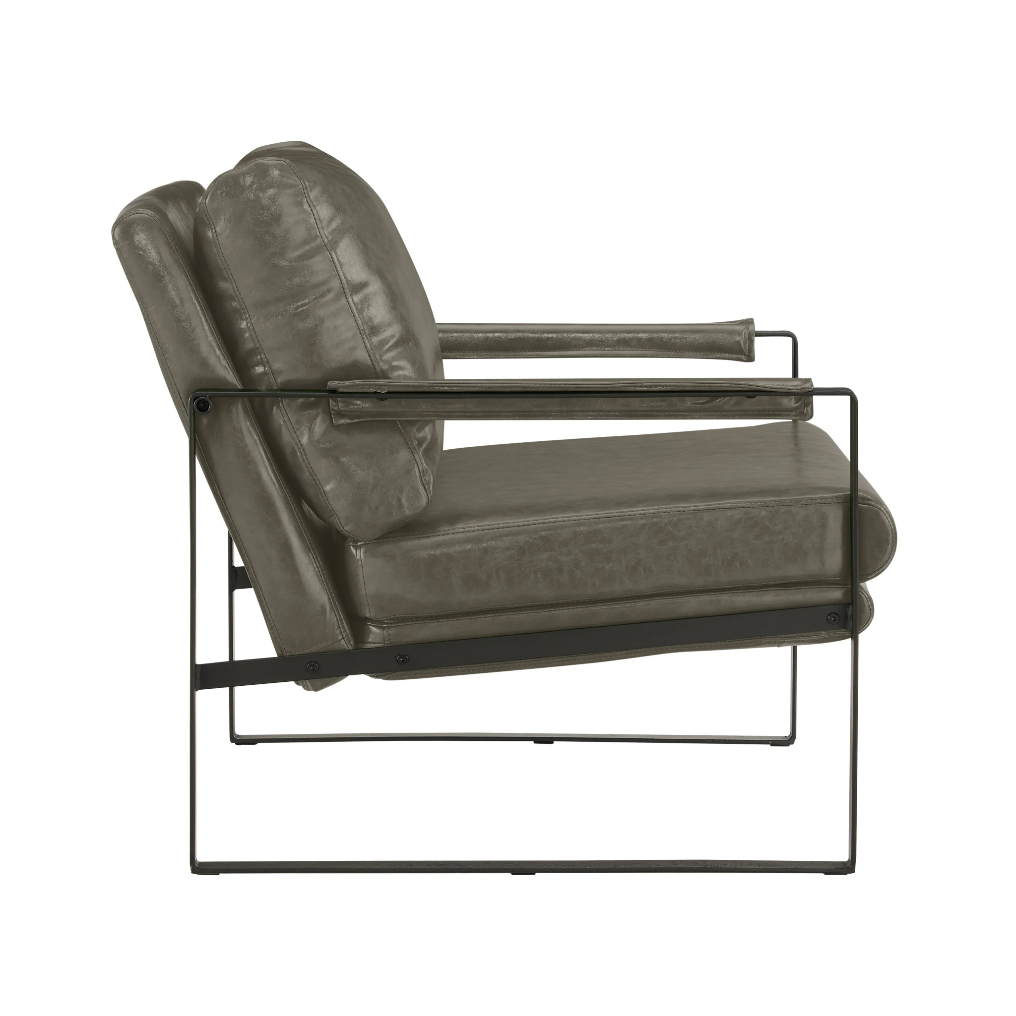 Dark Gray Faux Leather And Black Arm Chair By Homeroots - Image 2