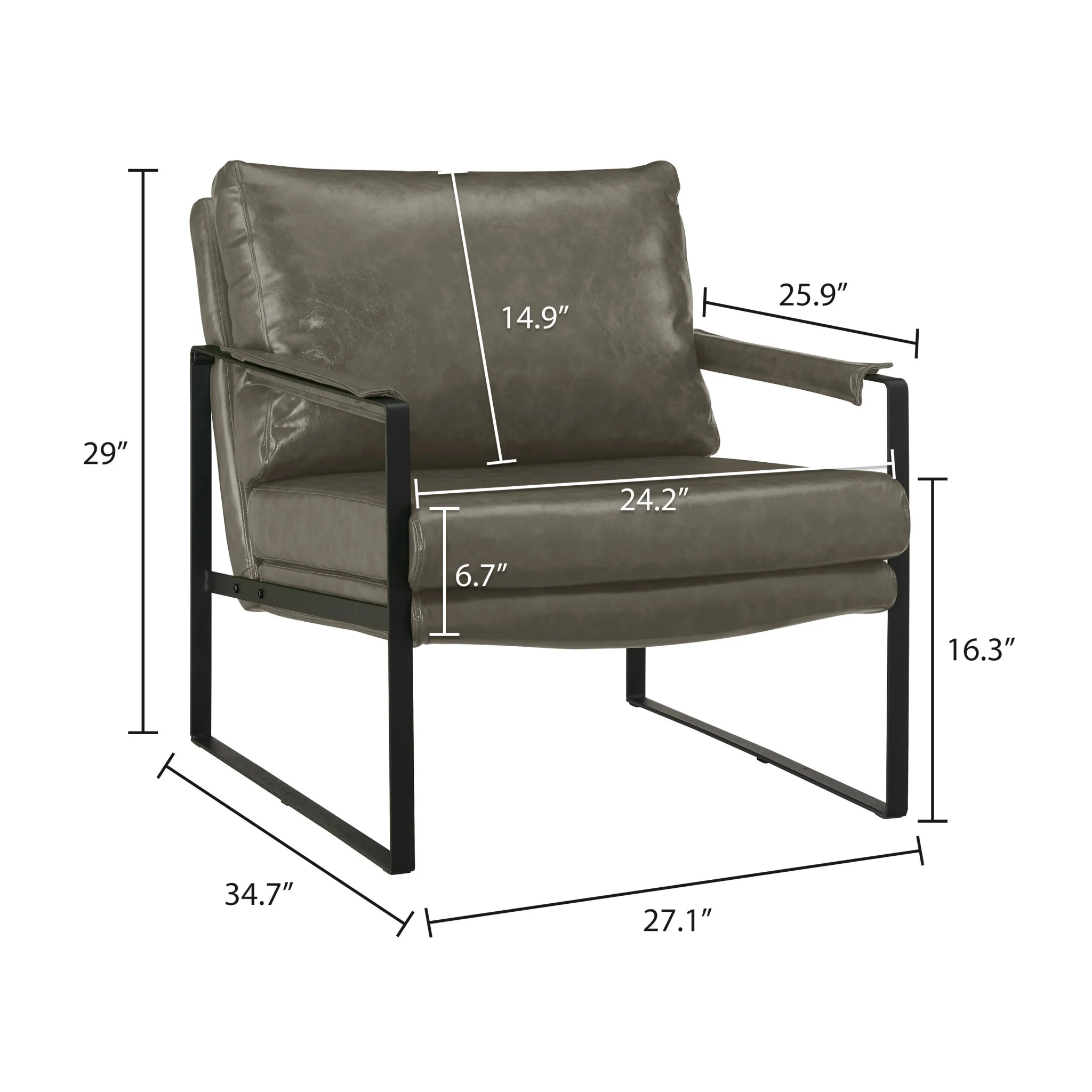 Dark Gray Faux Leather And Black Arm Chair By Homeroots - Image 5