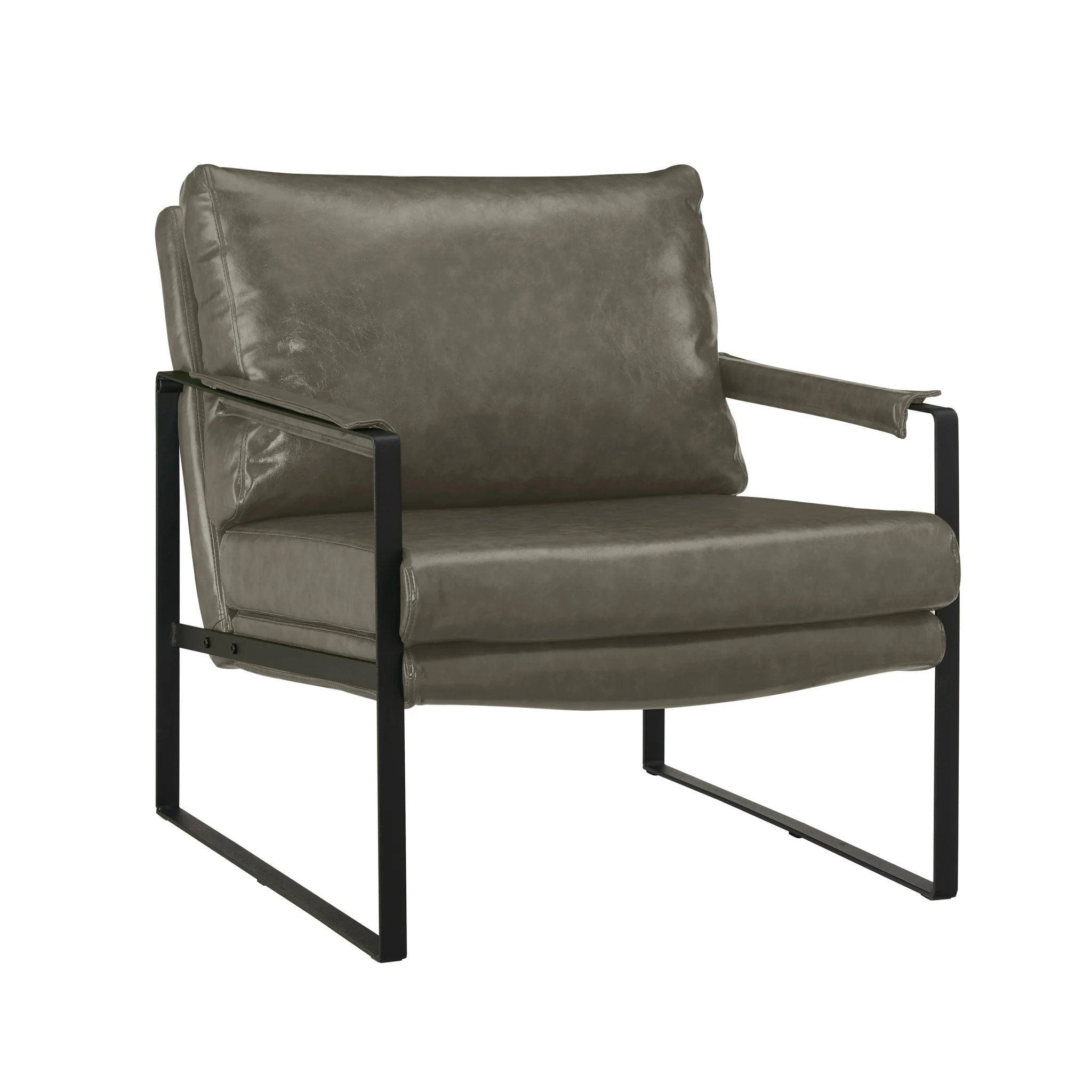 Dark Gray Faux Leather And Black Arm Chair By Homeroots - Image 6