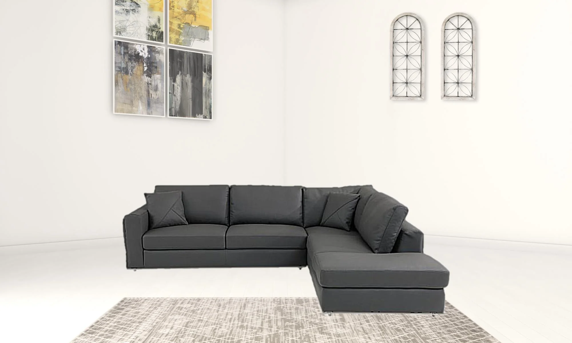 Dark Gray Italian Leather Modular L Shaped Two Piece Corner Sectional By Homeroots - Image 2