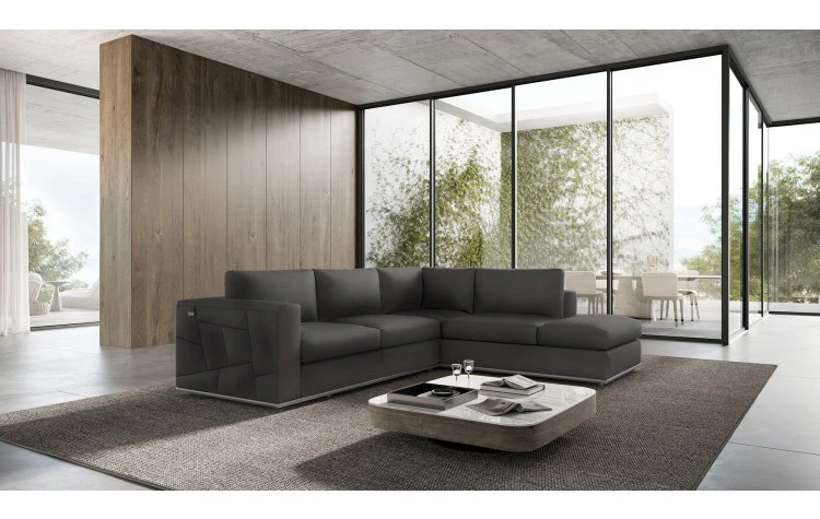Dark Gray Italian Leather Modular L Shaped Two Piece Corner Sectional By Homeroots - Image 5