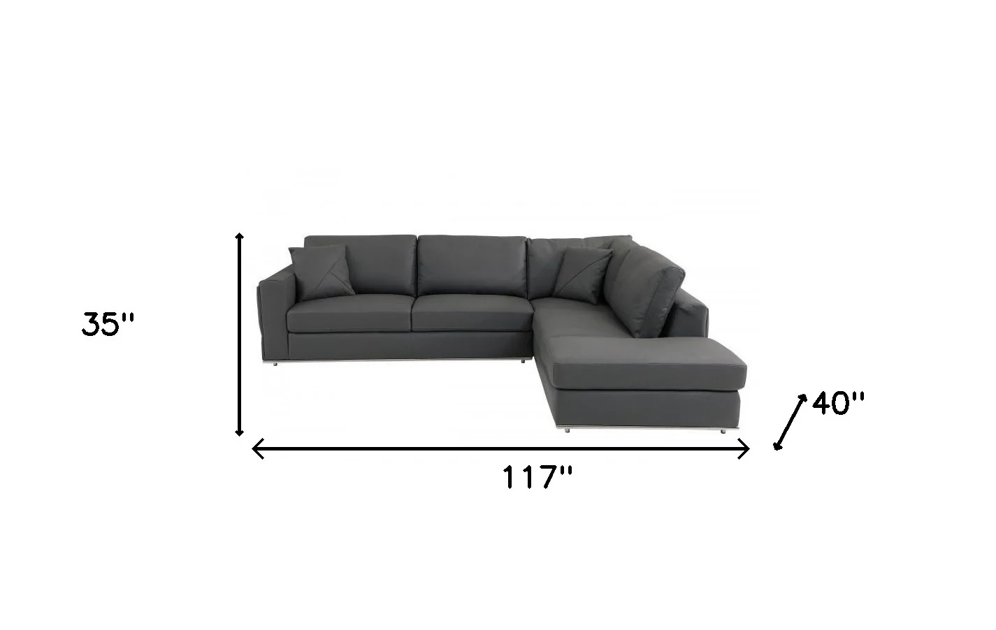 Dark Gray Italian Leather Modular L Shaped Two Piece Corner Sectional By Homeroots - Image 6
