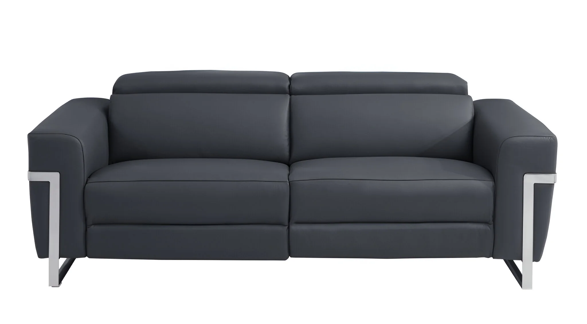 Dark Gray Italian Leather USB Reclining Sofa With Silver Legs By Homeroots - Image 2