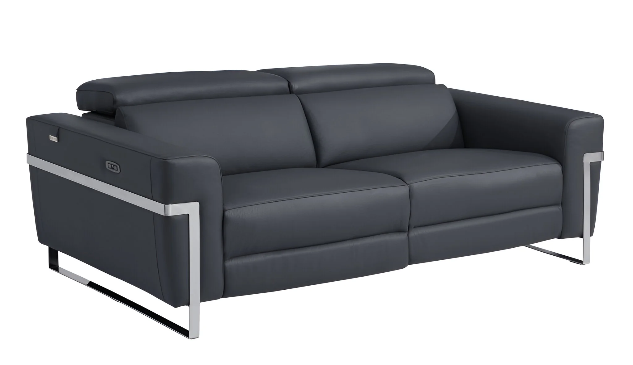 Dark Gray Italian Leather USB Reclining Sofa With Silver Legs By Homeroots - Image 3