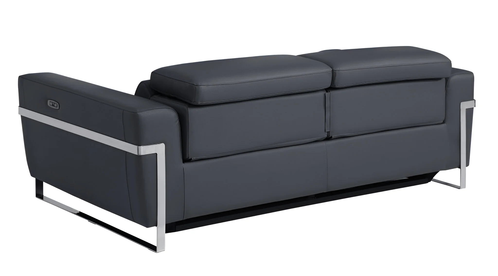 Dark Gray Italian Leather USB Reclining Sofa With Silver Legs By Homeroots - Image 4