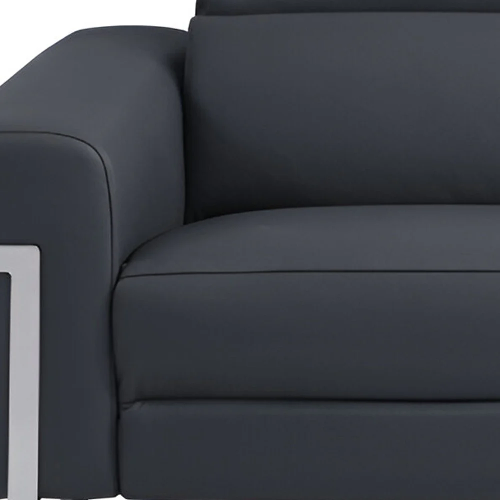 Dark Gray Italian Leather USB Reclining Sofa With Silver Legs By Homeroots - Image 6