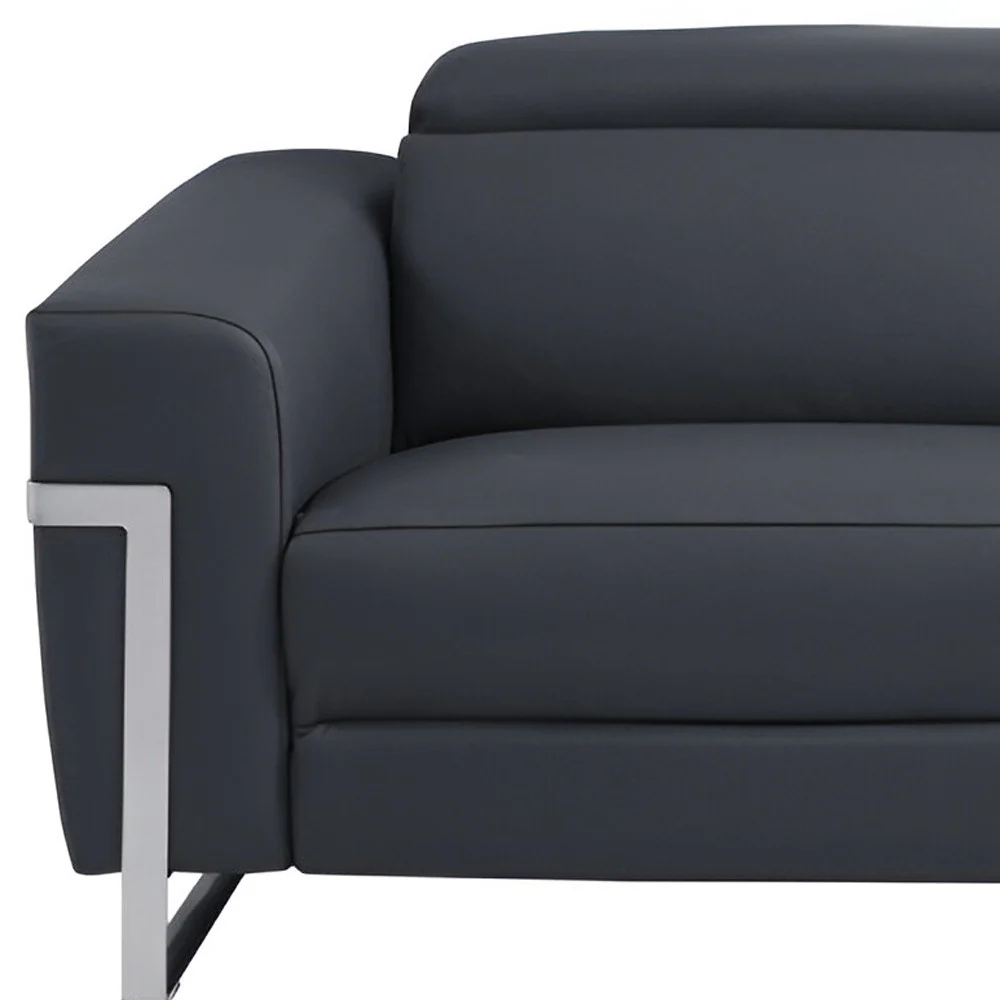 Dark Gray Italian Leather USB Reclining Sofa With Silver Legs By Homeroots - Image 8