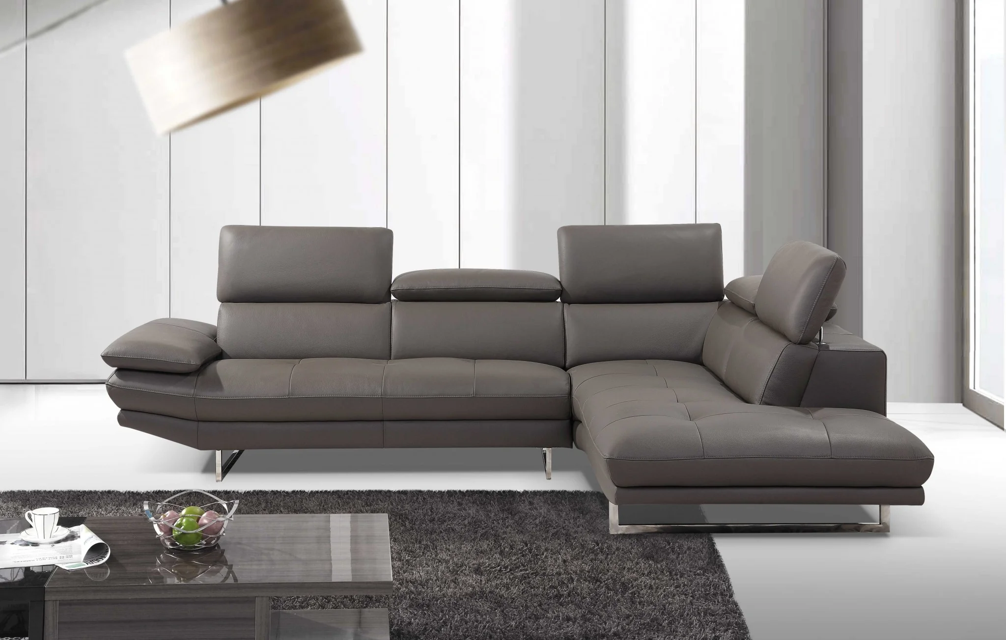 Dark Gray Leather Sectional and Chaise By Homeroots - Image 3
