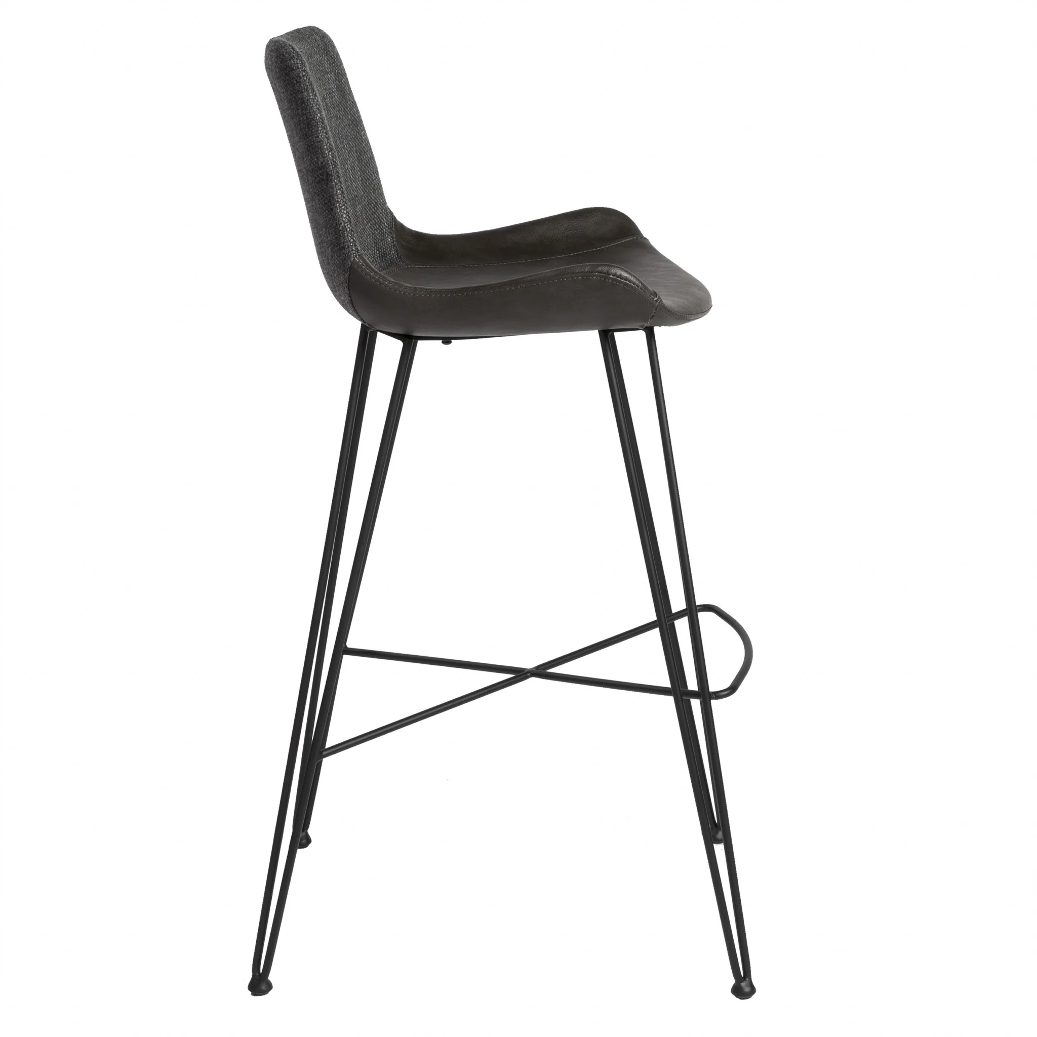 Dark Gray Leatherette Bar Stool with Matte Black Legs By Homeroots - Image 2