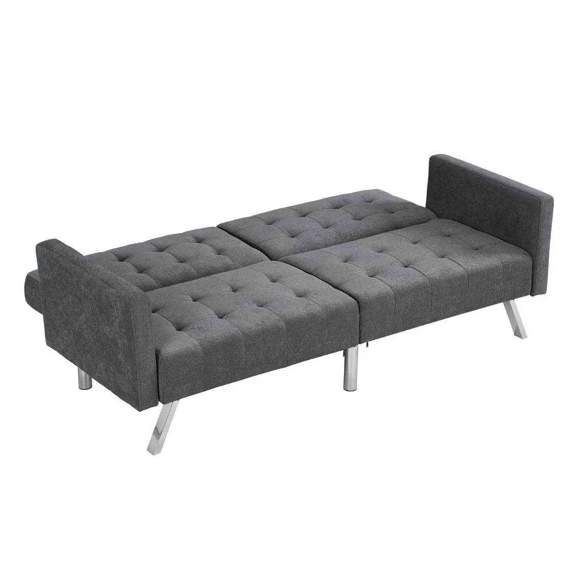 Dark Gray Linen Sleeper Sofa With Silver Legs By Homeroots - Image 2