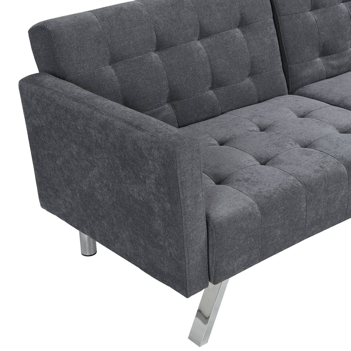 Dark Gray Linen Sleeper Sofa With Silver Legs By Homeroots - Image 4