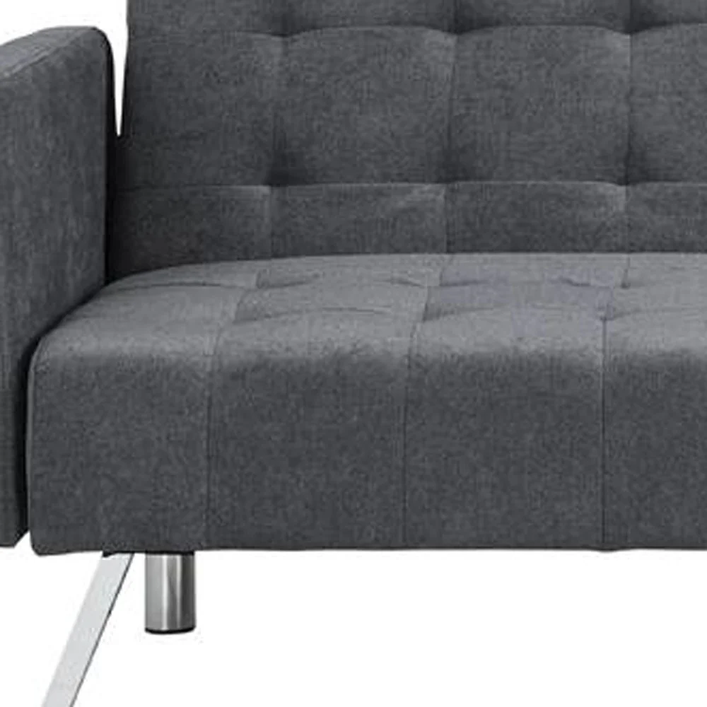 Dark Gray Linen Sleeper Sofa With Silver Legs By Homeroots - Image 8