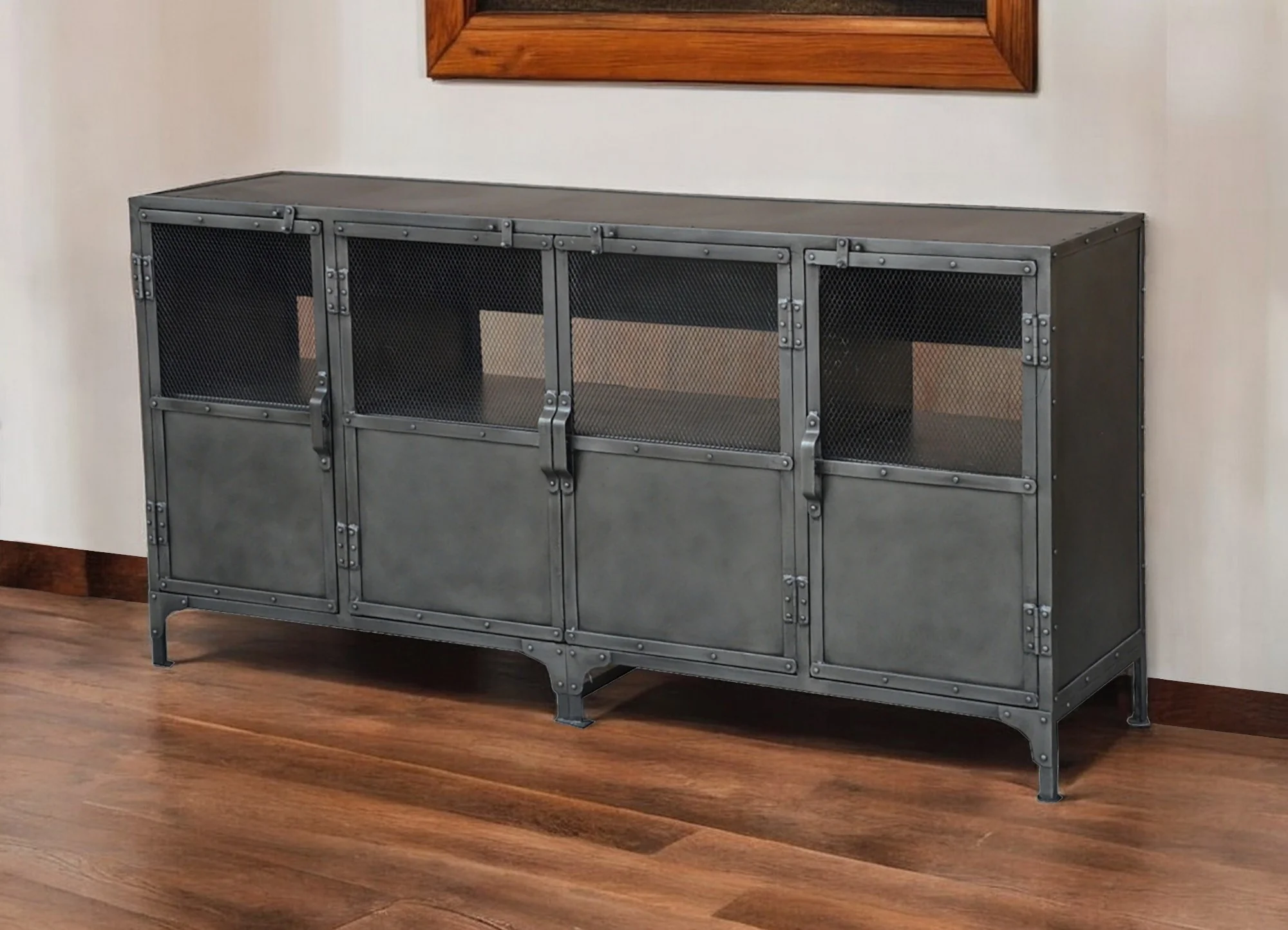 Dark Gray Metal Enclosed Storage TV Stand By Homeroots - Image 2
