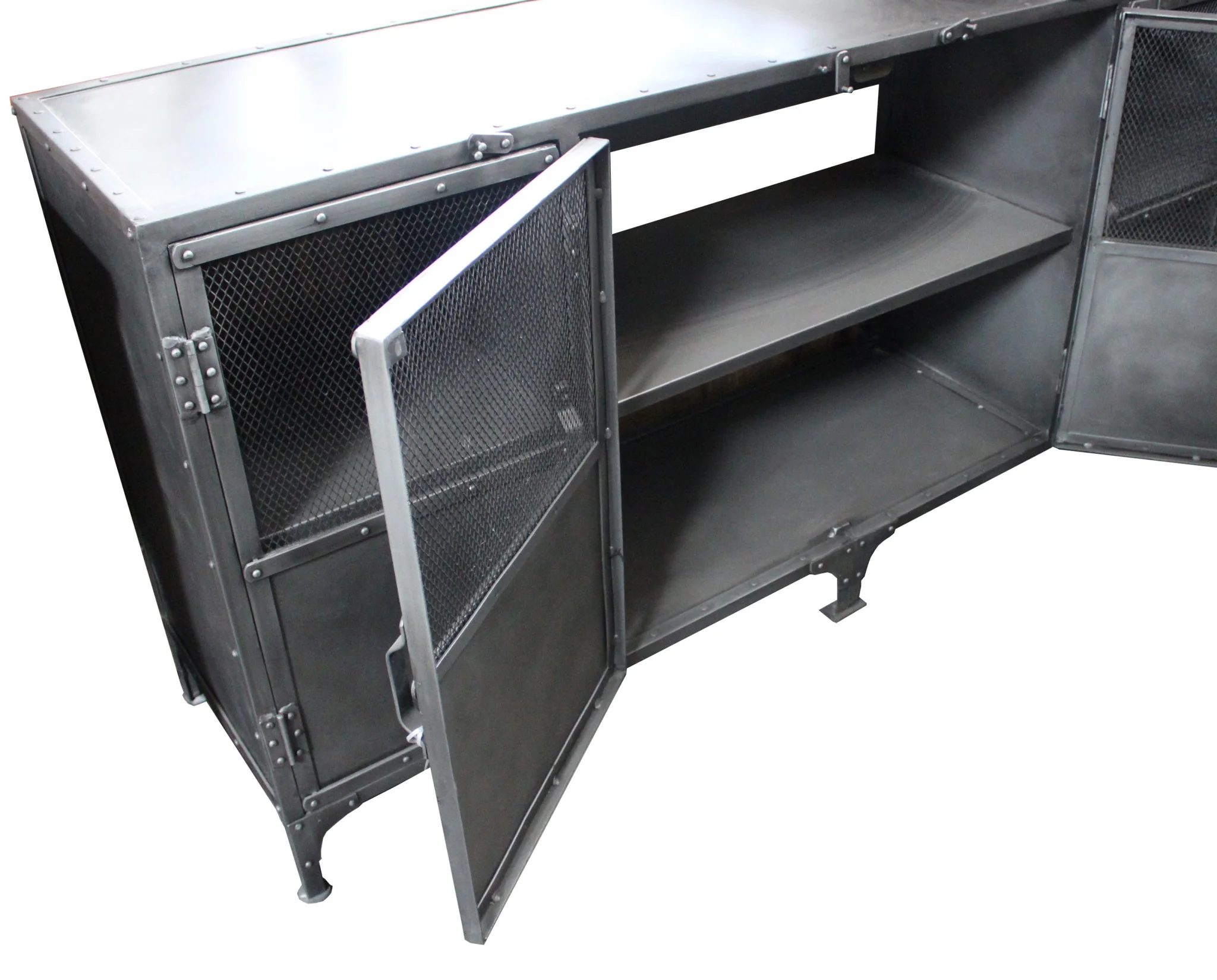 Dark Gray Metal Enclosed Storage TV Stand By Homeroots - Image 4