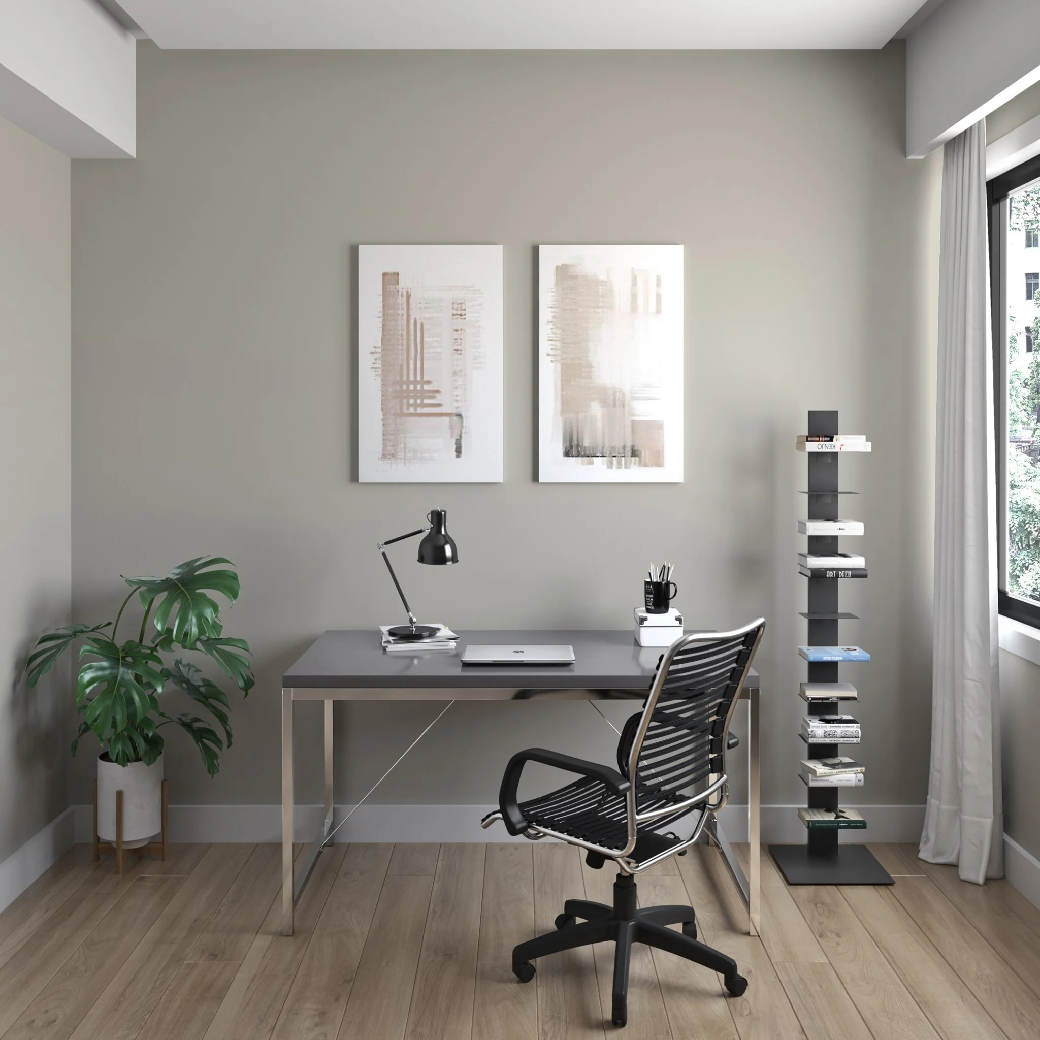 Dark Gray Metal Ten Shelf Modern Tower Bookcase By Homeroots - Image 7