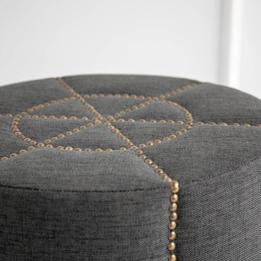 Dark Gray Ottoman with Metal Detailing By Homeroots - Image 2