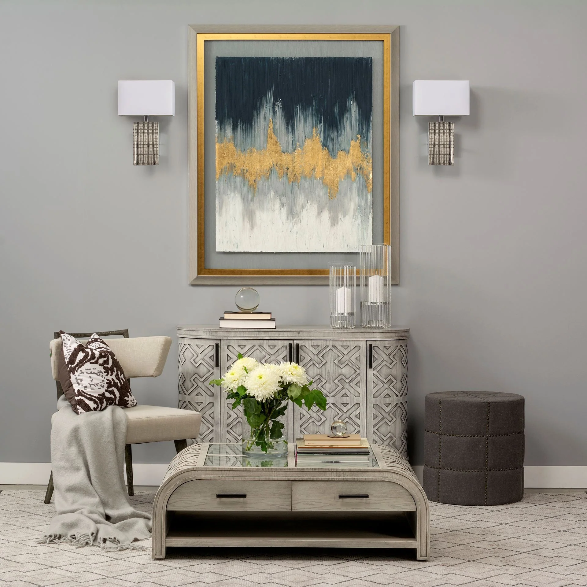 Dark Gray Ottoman with Metal Detailing By Homeroots - Image 4