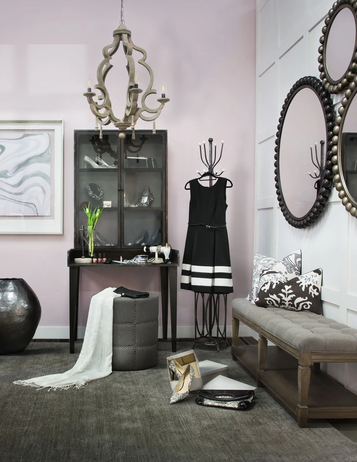 Dark Gray Ottoman with Metal Detailing By Homeroots - Image 5