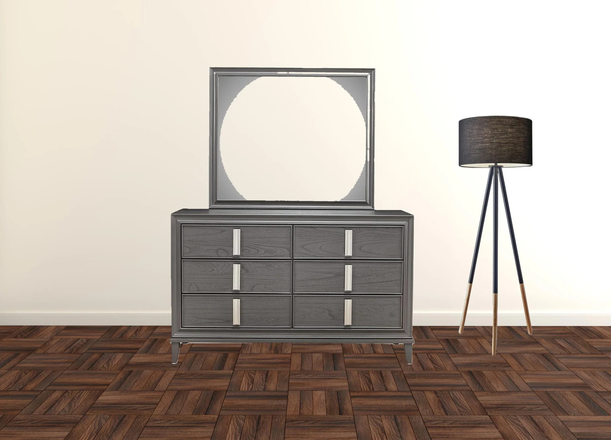 Dark Gray Solid Wood Six Drawer Double Dresser By Homeroots - Image 3