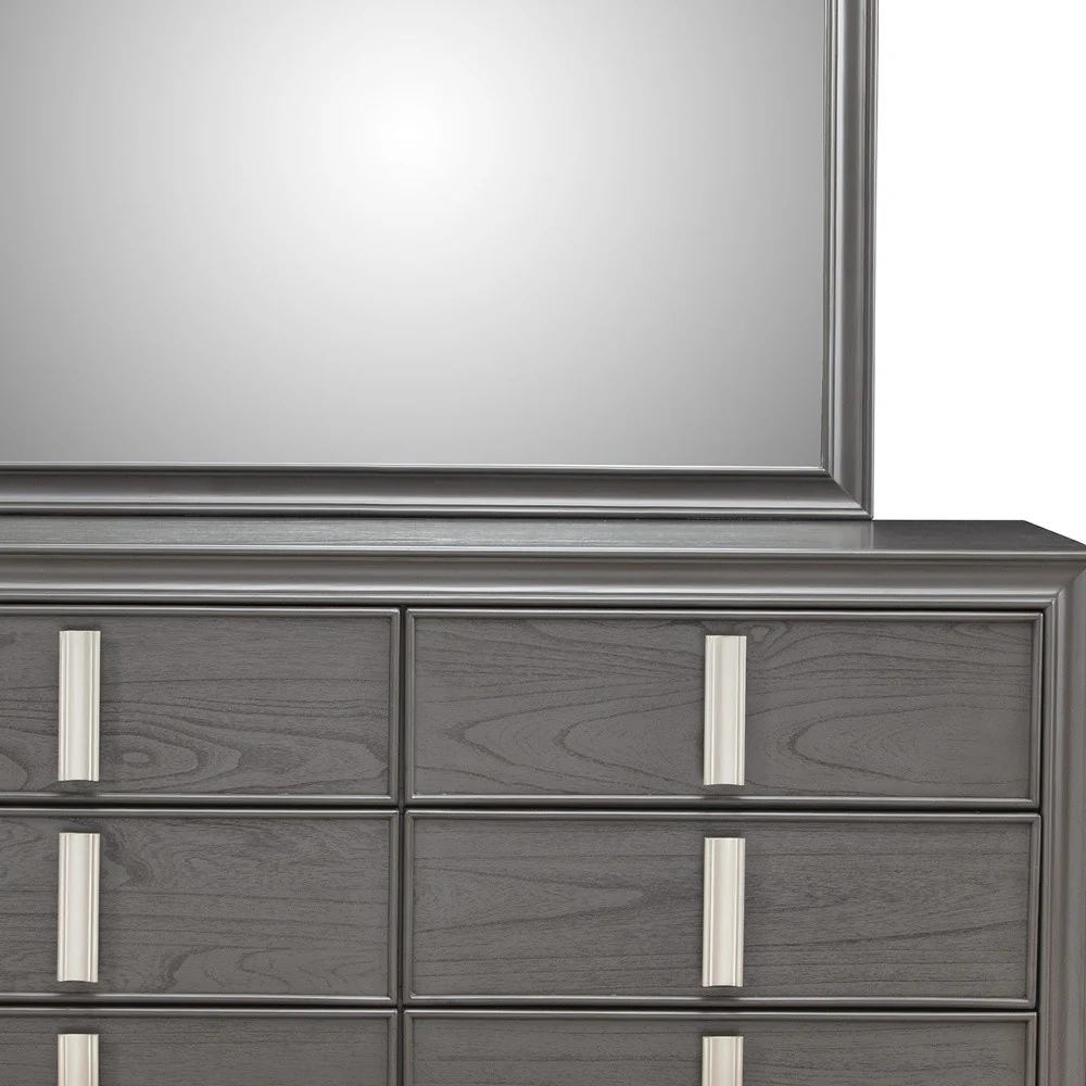 Dark Gray Solid Wood Six Drawer Double Dresser By Homeroots - Image 4
