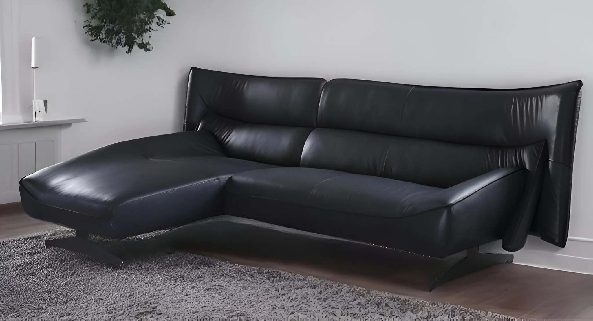 Dark Gray Top Grain Leather L Shaped Two Piece Sofa and Chaise Sectional By Homeroots - Image 4