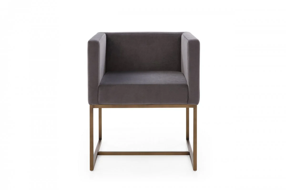 Dark Gray Velvet Antique Brass Dining Chair By Homeroots - Image 3