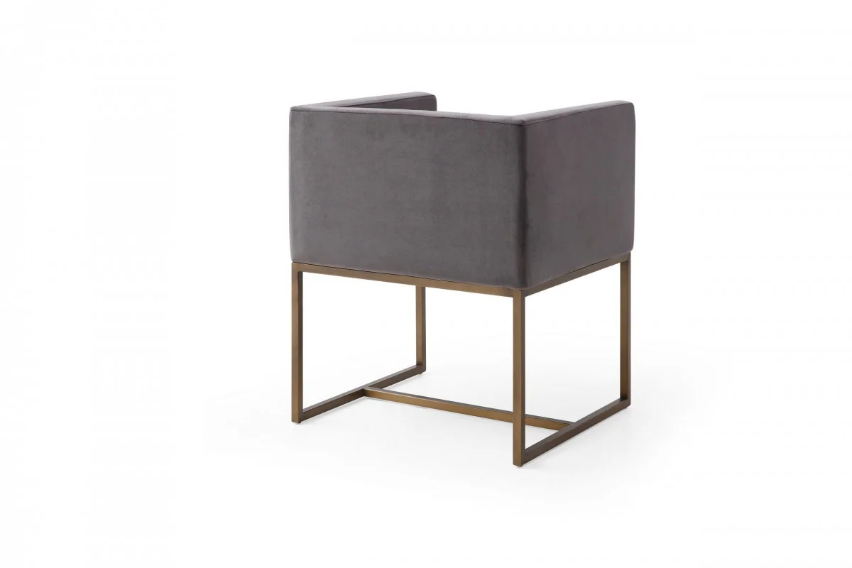 Dark Gray Velvet Antique Brass Dining Chair By Homeroots - Image 4