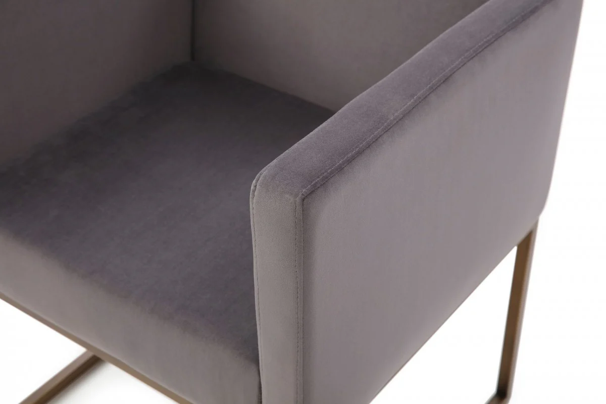 Dark Gray Velvet Antique Brass Dining Chair By Homeroots - Image 5