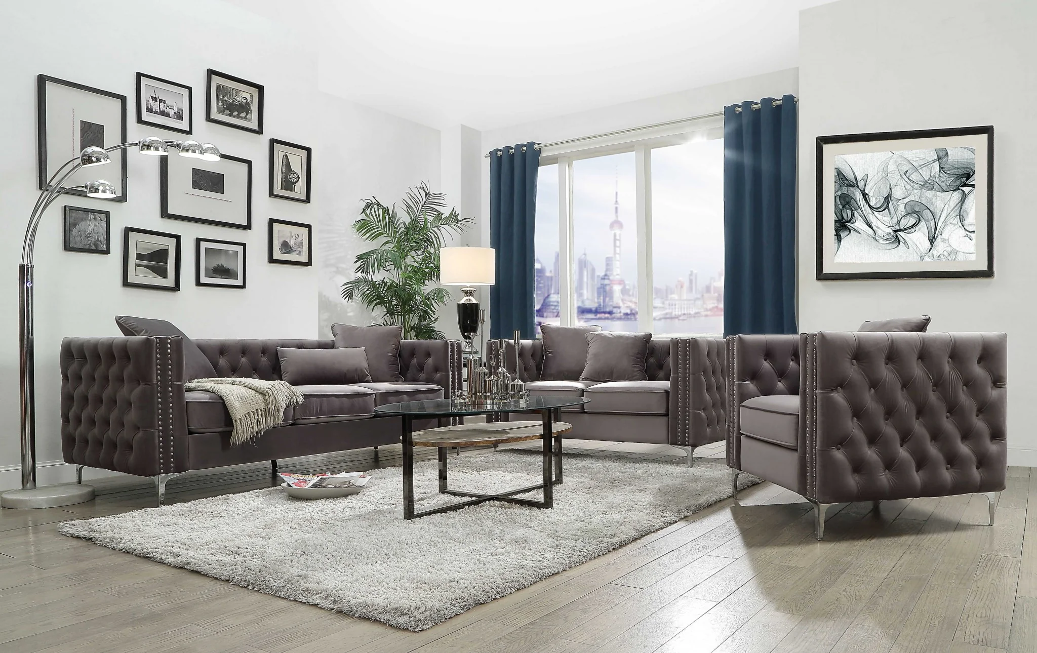 Dark Gray Velvet Chair and Pillow By Homeroots - Image 2