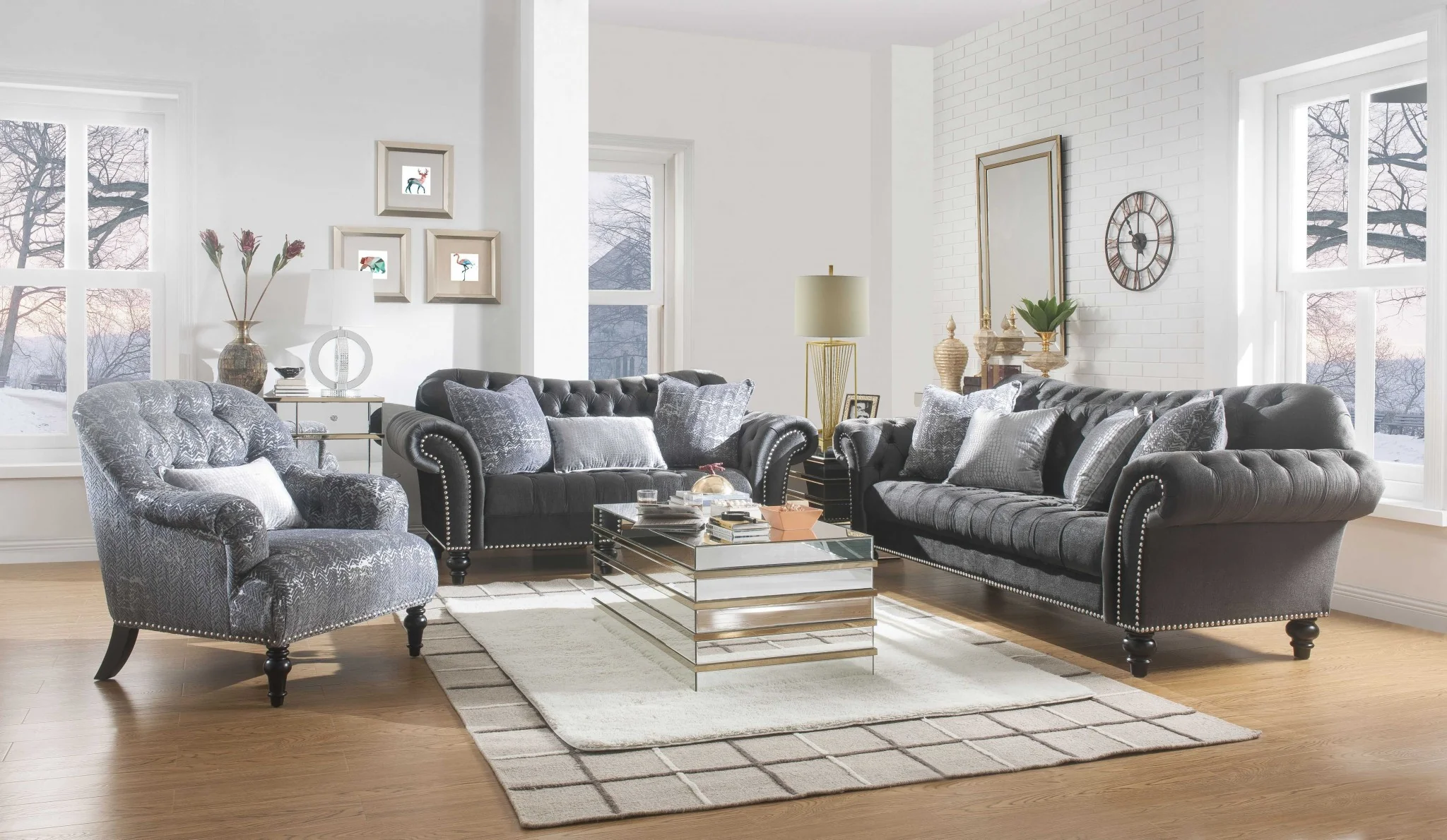 Dark Gray Velvet Sofa w Pillows By Homeroots - 318830 - Image 2