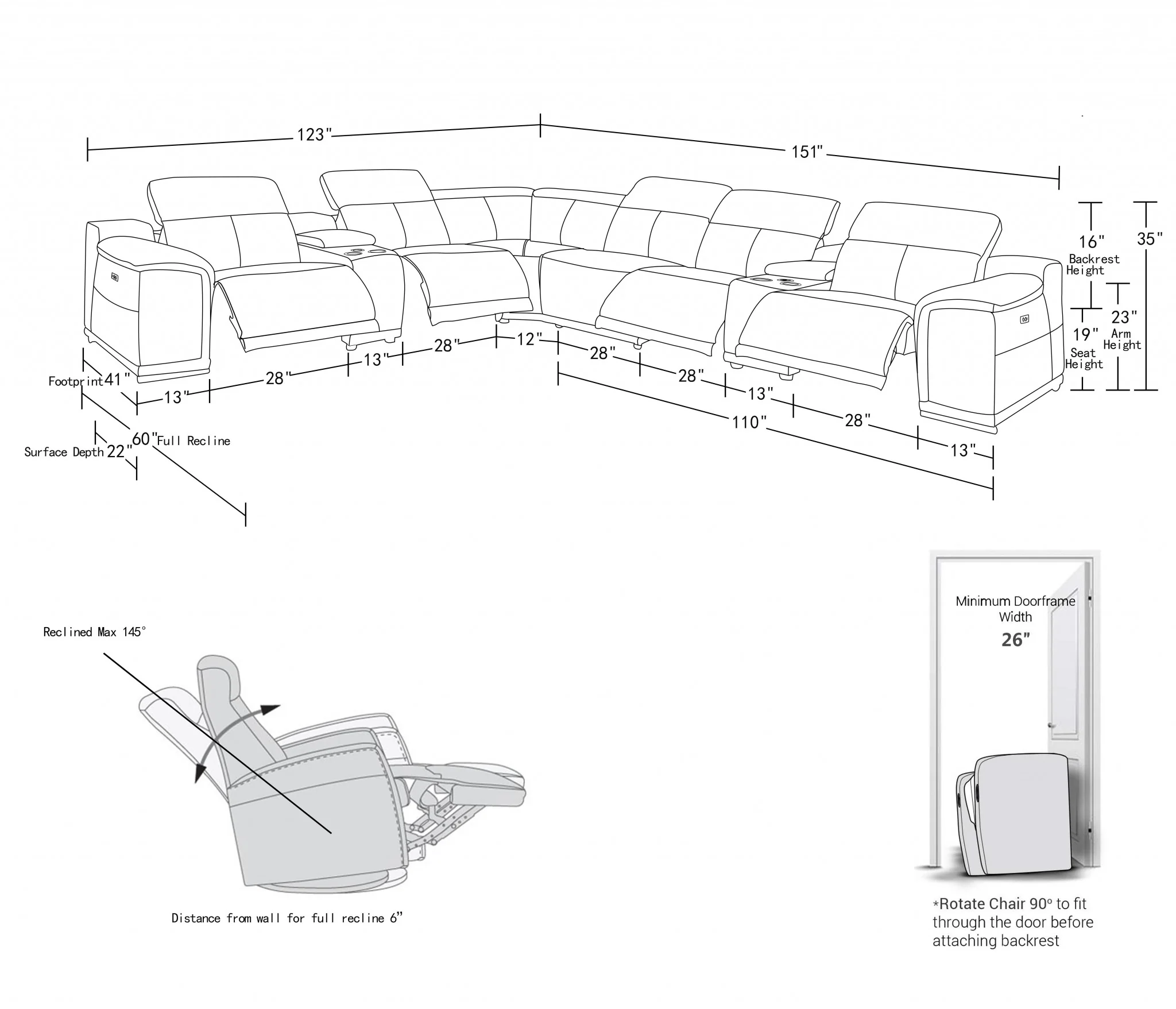 Dark Grey Power Reclining 8PC Sectional By Homeroots - 366359 - Image 4