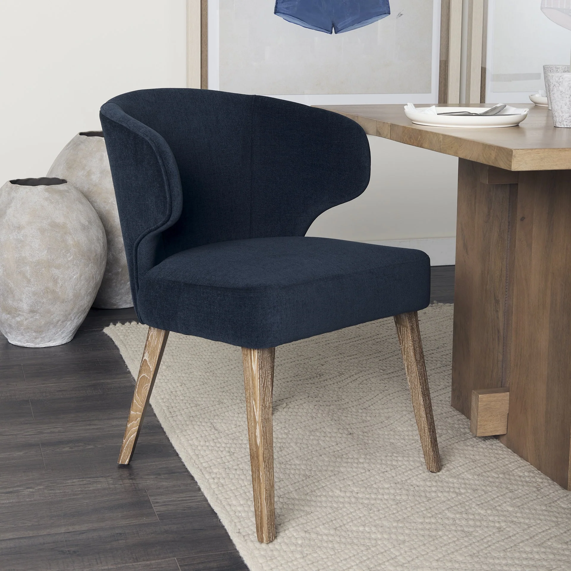Dark Navy And Black Mid Century Wingback Dining Chair By Homeroots - Image 2
