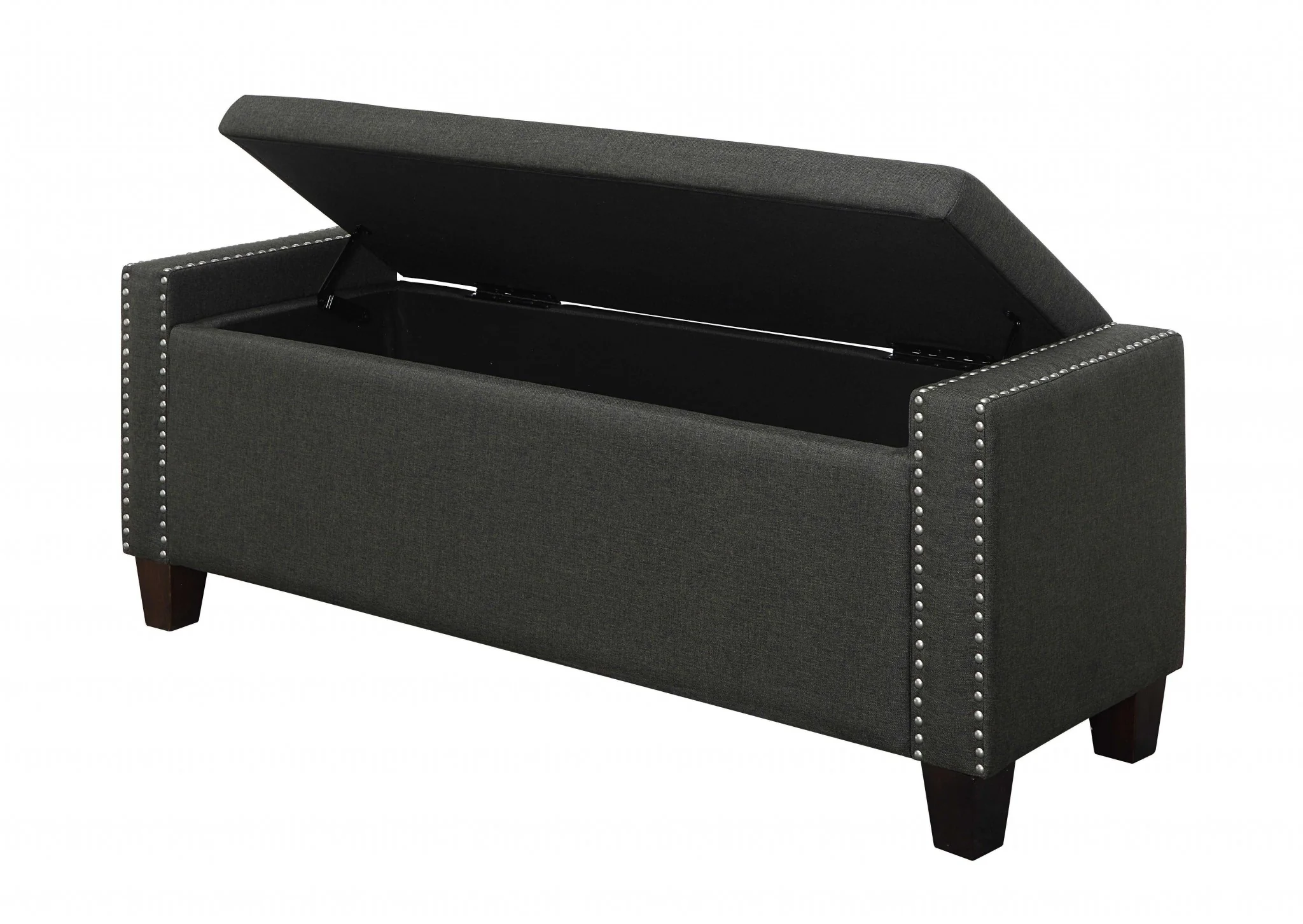 Dark Olive Linen Upholstery Wood Leg Bench wStorage By Homeroots - Image 3