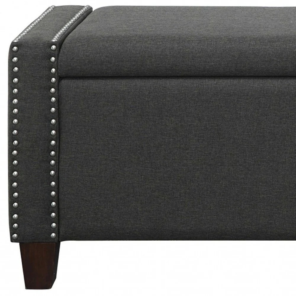 Dark Olive Linen Upholstery Wood Leg Bench wStorage By Homeroots - Image 5