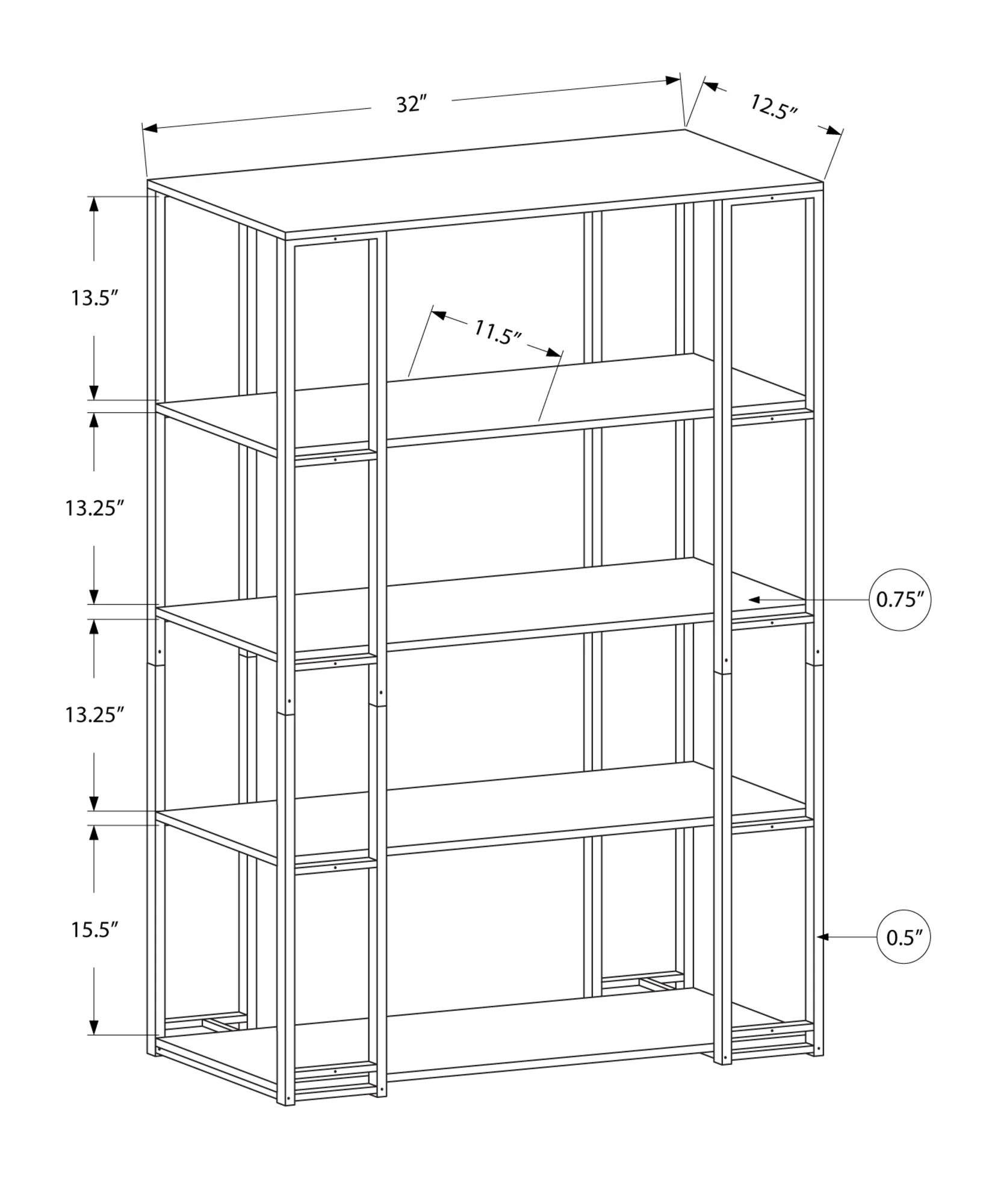 Dark Taupe Black Mdf Metal Bookcase By Homeroots - Image 4