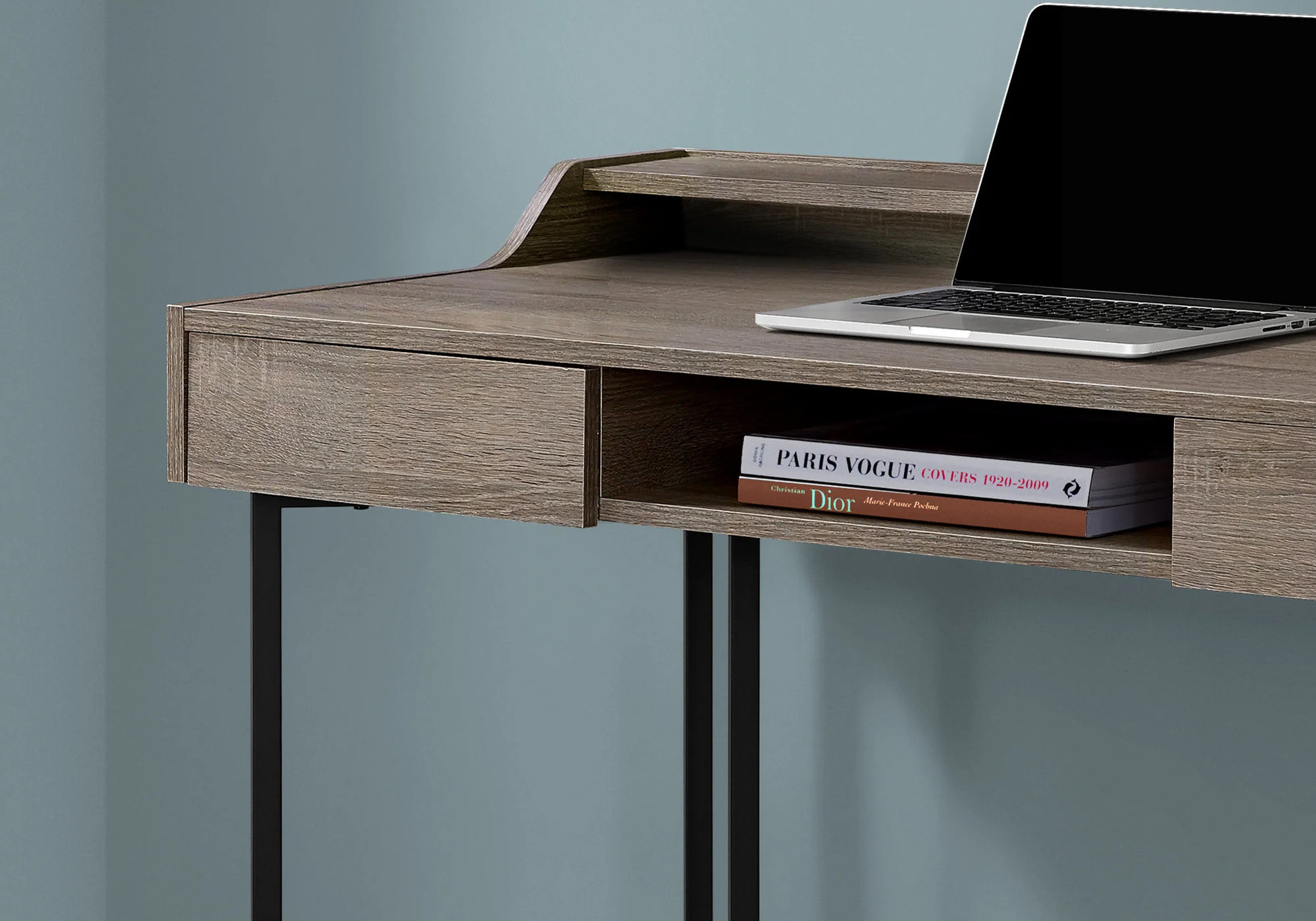 Dark Taupe Black Metal Computer Desk By Homeroots - Image 2
