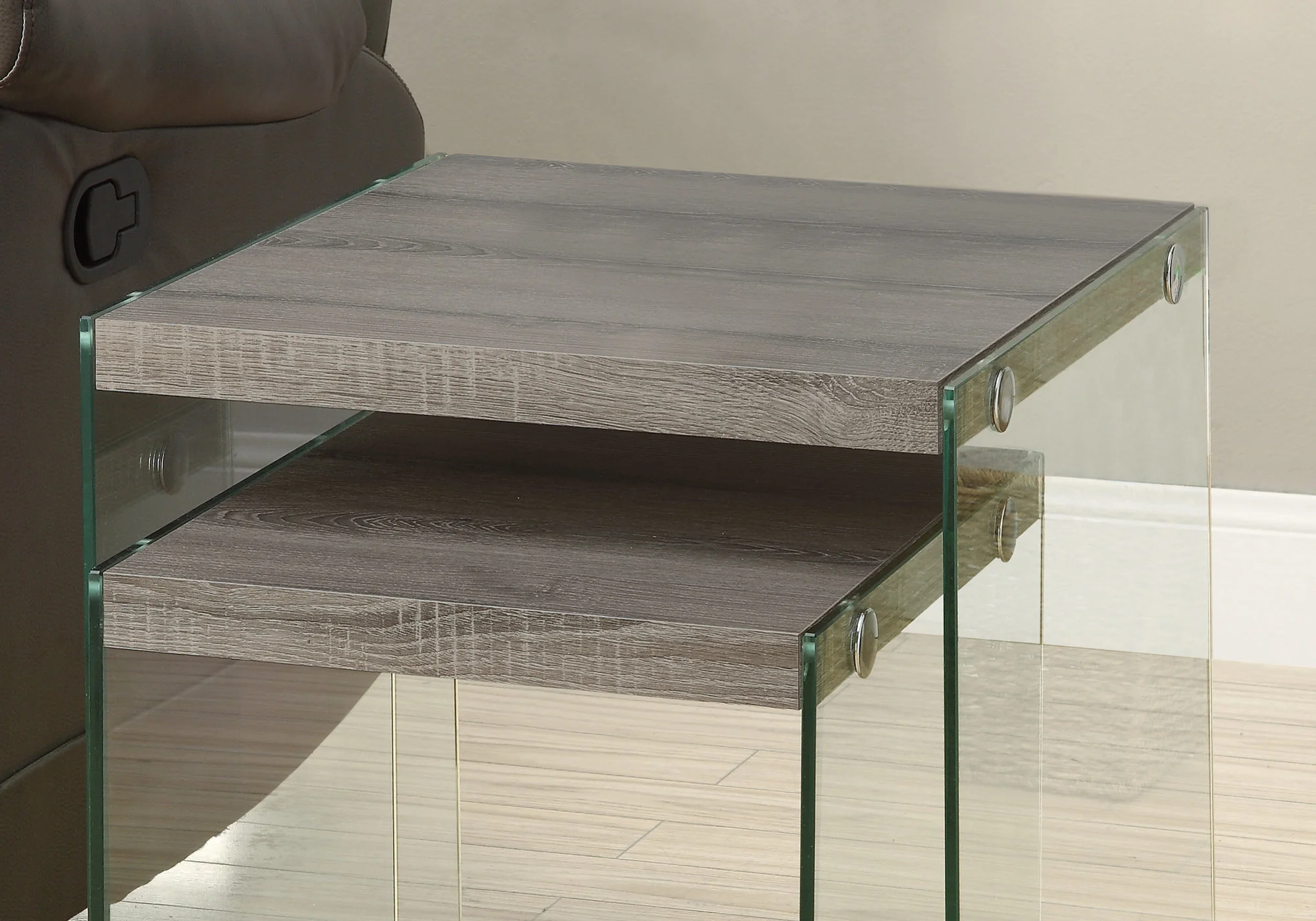Dark Taupe Clear Particle Board Tempered Glass 2pcs Nesting Table Set By Homeroots - Image 2
