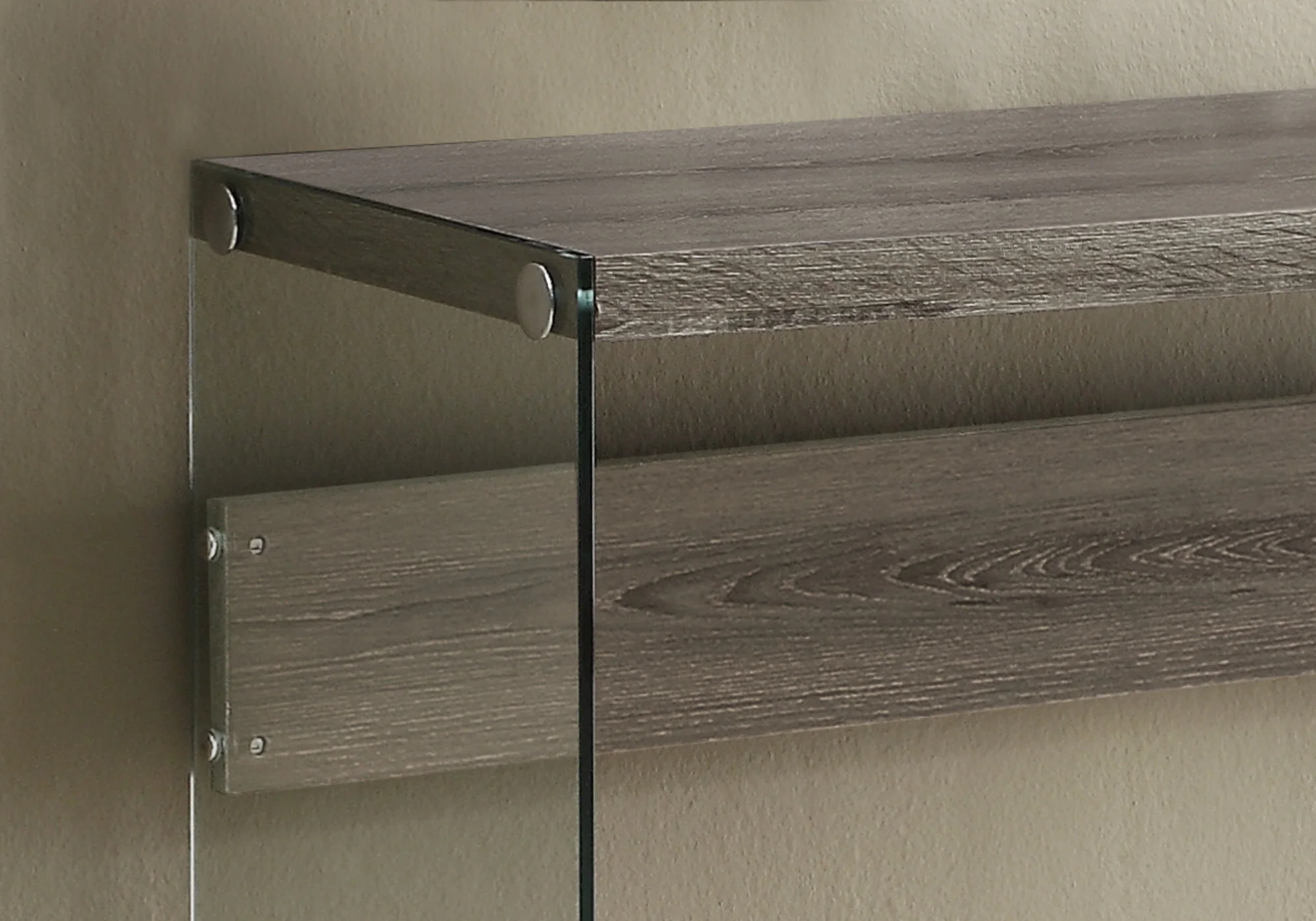 Dark Taupe Clear Particle Board Tempered Glass Accent Table By Homeroots - Image 3