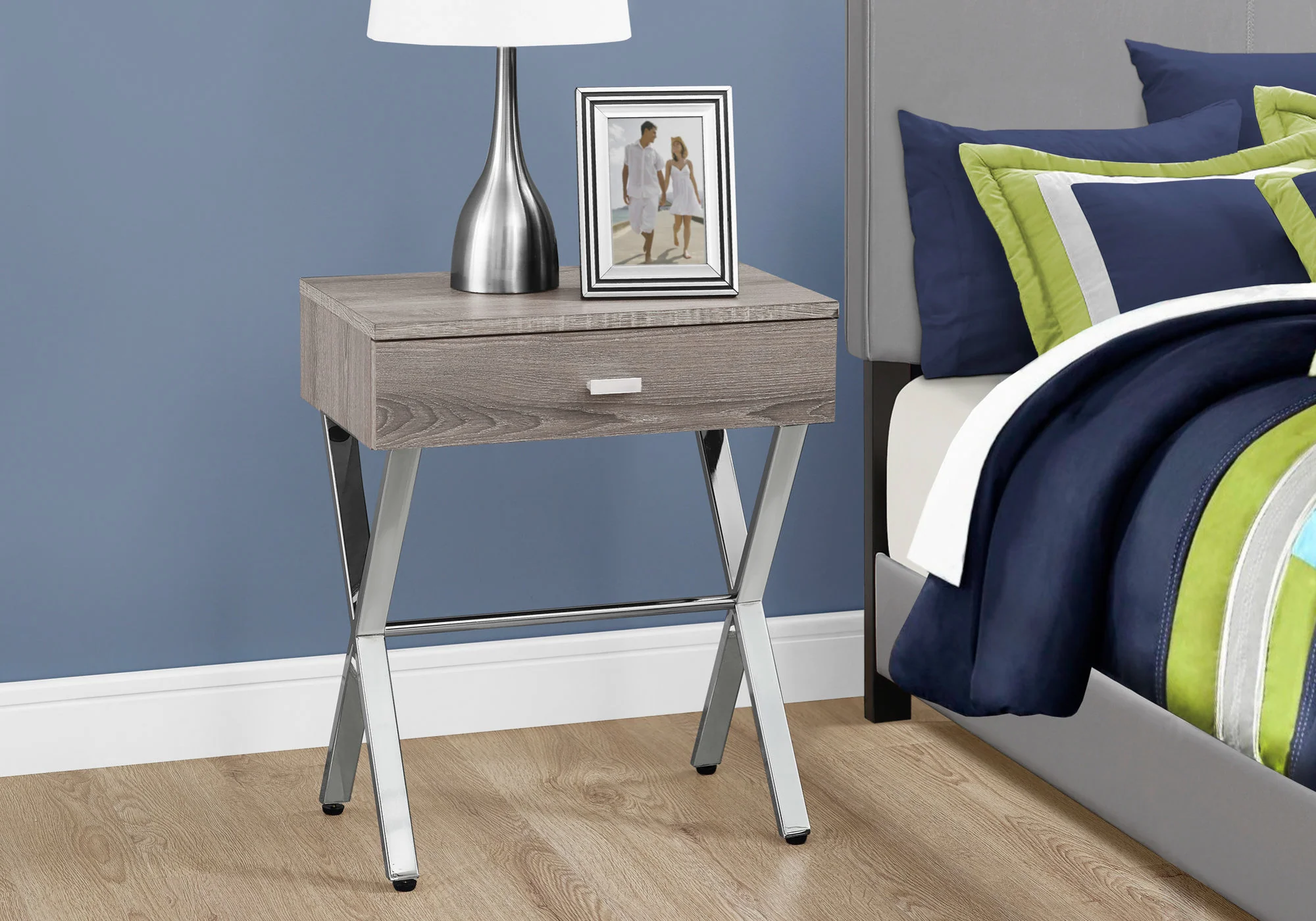 Dark Taupe Finish and Chrome Metal Accent Table By Homeroots - 333131 - Image 2