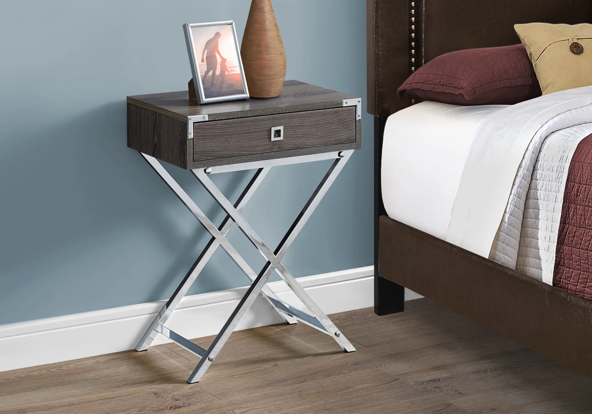 Dark Taupe Finish and Chrome Metal Accent Table By Homeroots - 333262 - Image 2