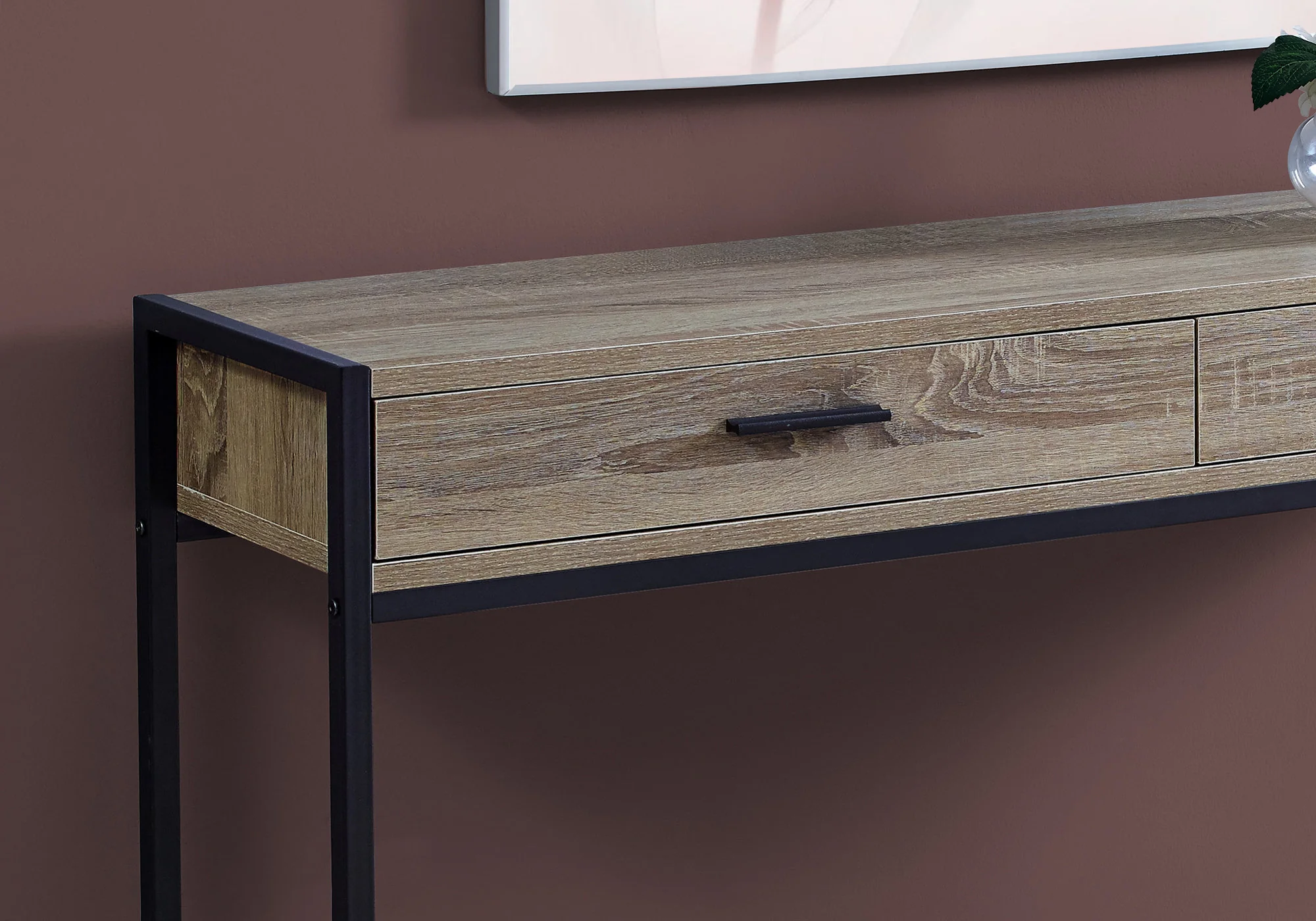 Dark Taupe Laminated Finish and Black Metal Accent Table By Homeroots - Image 2