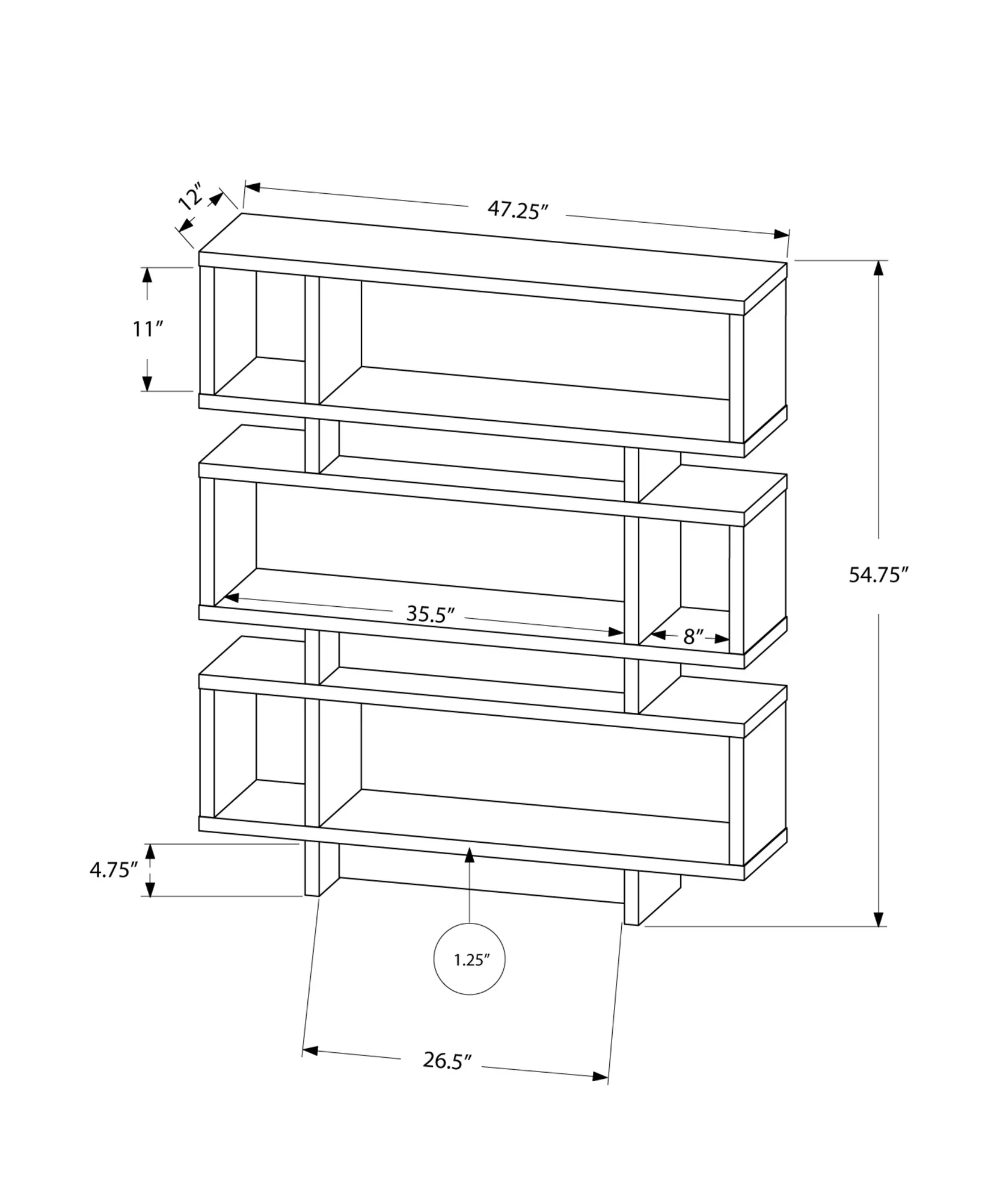 Dark Taupe Particle Board Hollow Core Bookcase By Homeroots - Image 3