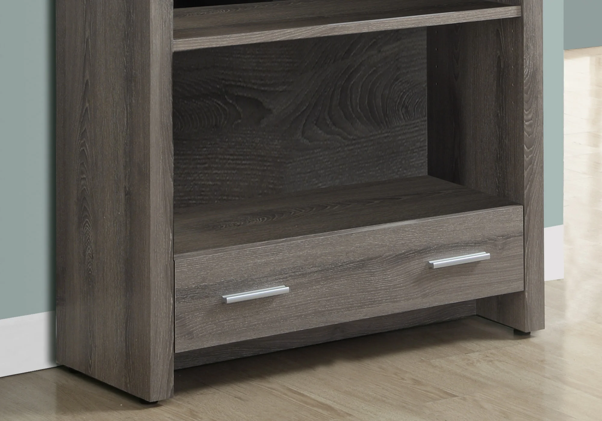 Dark Taupe Particle Board Hollow Core Bookcase With A Storage Drawer By Homeroots - Image 2