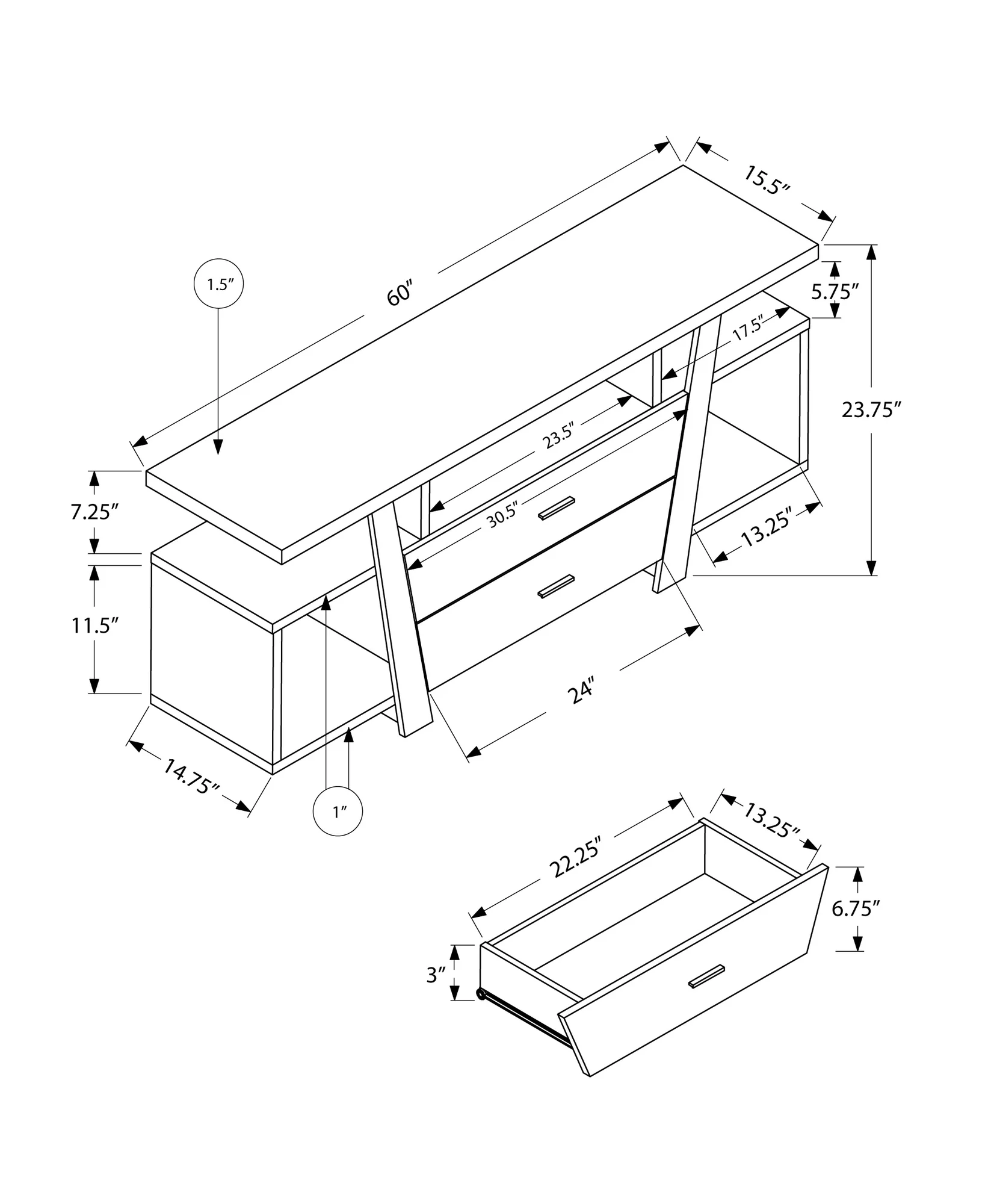 Dark Taupe Particle Board Hollow Core TV Stand With 2 Drawers By Homeroots - Image 3