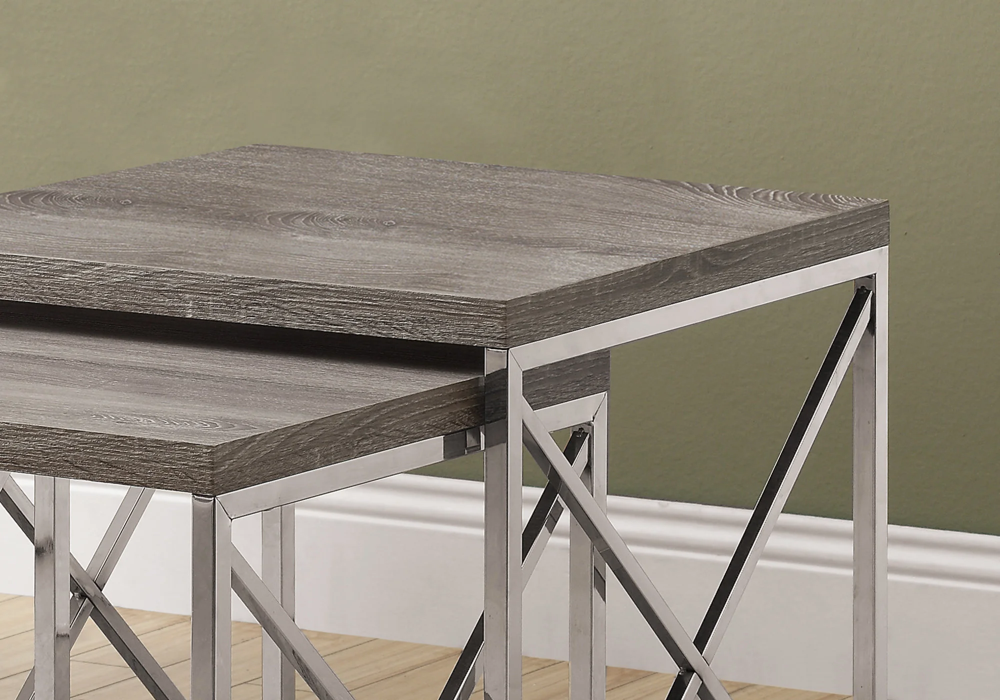 Dark Taupe Particle Board Metal 2pcs Nesting Table Set By Homeroots - Image 2