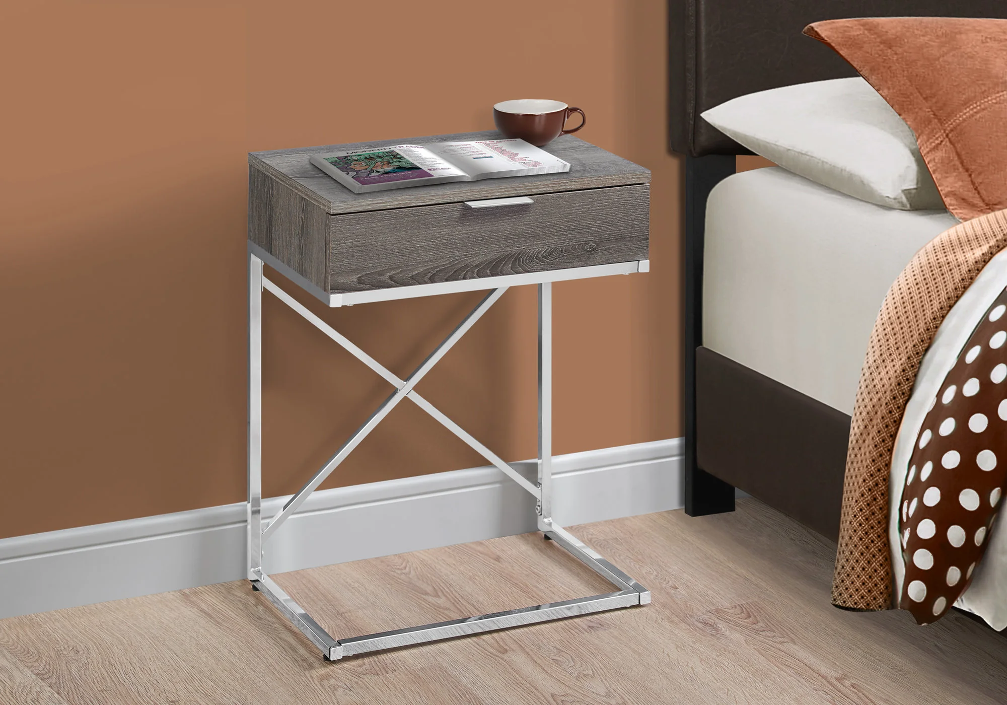 Dark Taupe Particle Board Metal Accent Table By Homeroots - 333224 - Image 3