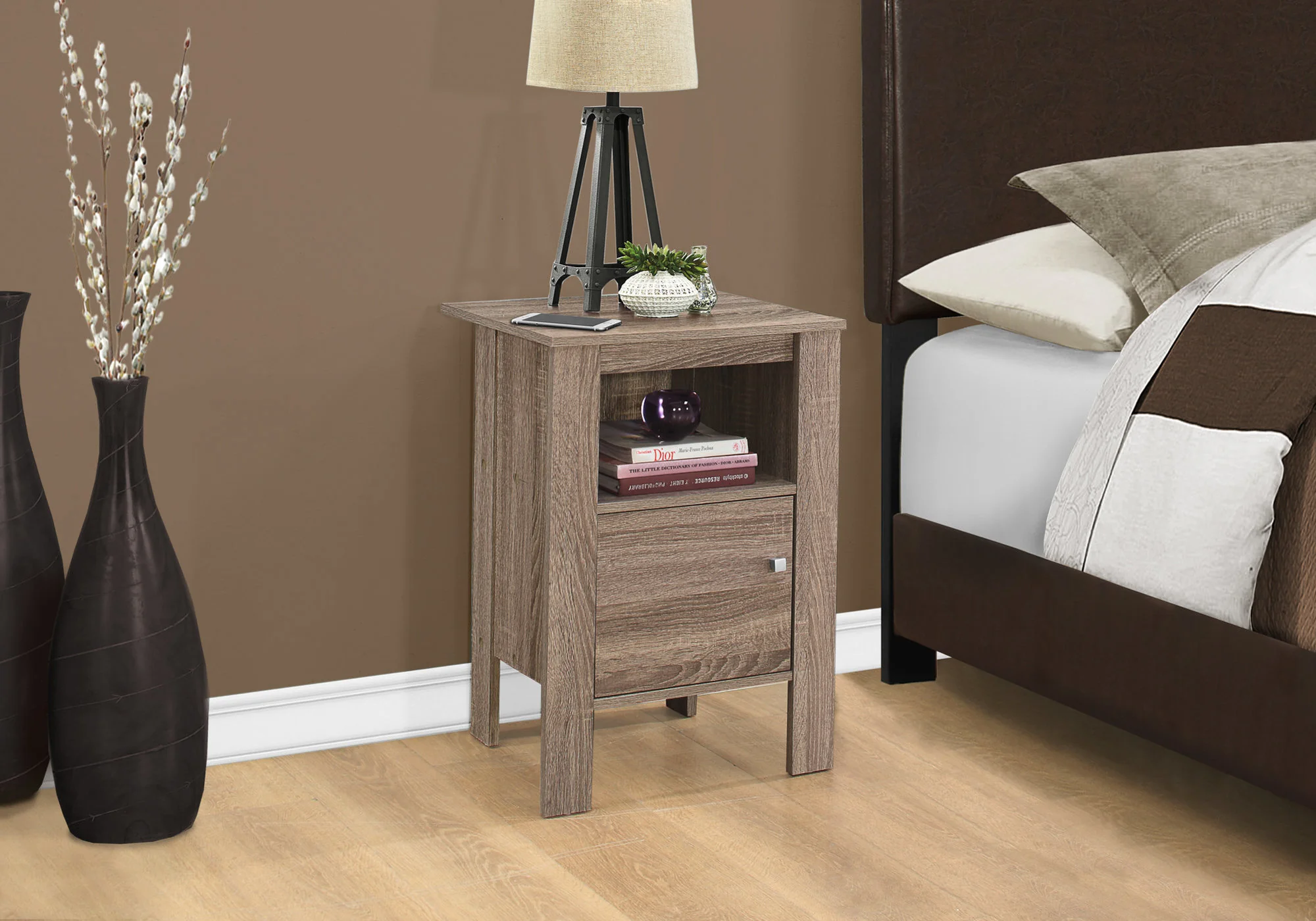 Dark Taupe Particle Board Storage Accent Table By Homeroots - Image 2