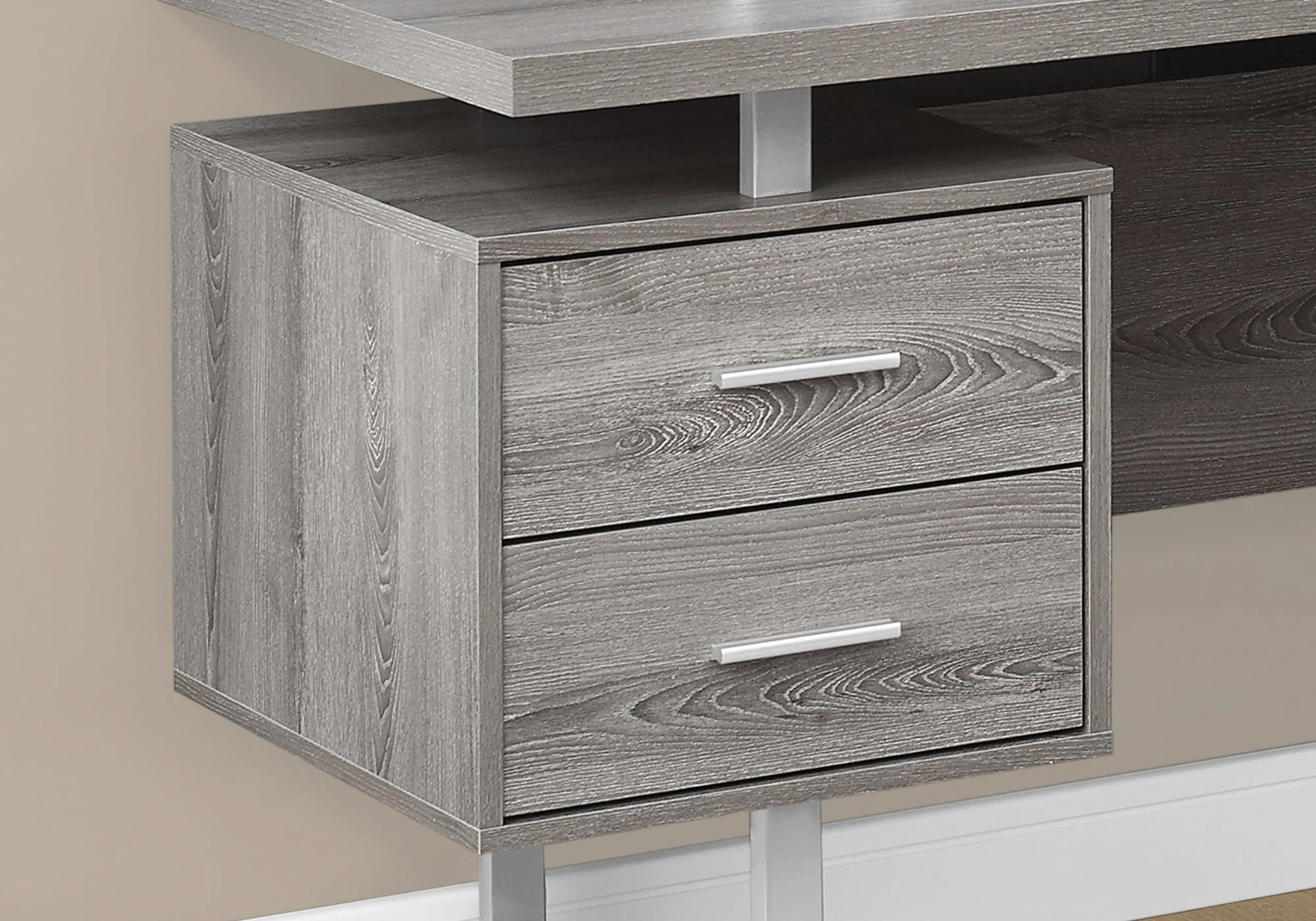Dark Taupe Silver Particle Board Hollow Core Metal Computer Desk By Homeroots - 333469 - Image 2